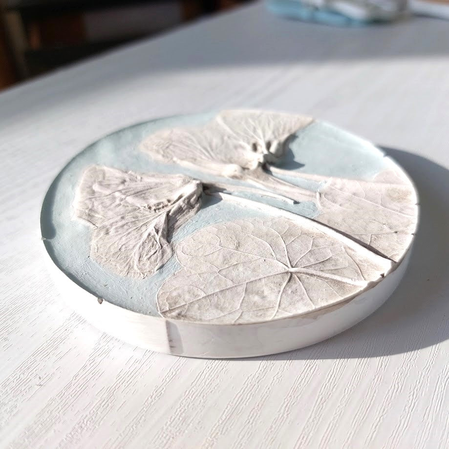 Hand-pressed botanical Wall Art | Floral Bas-Relief Plaster Plaque