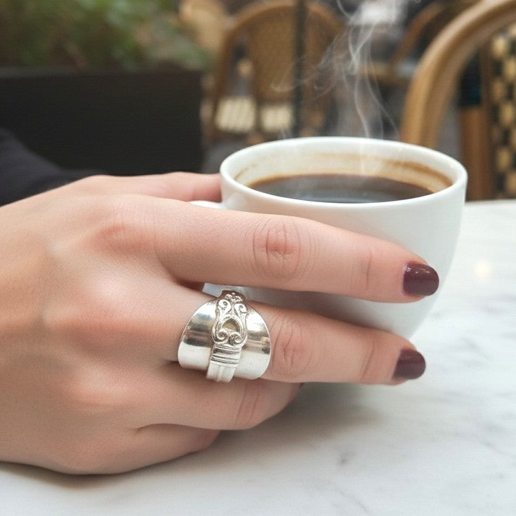 Royal Danish Spoon Ring (1939) – Vintage Sterling Silver, Handmade, Australian size S (US 9.5)