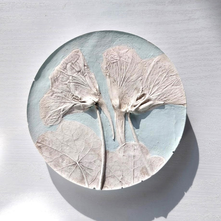 Hand-pressed botanical Wall Art | Floral Bas-Relief Plaster Plaque