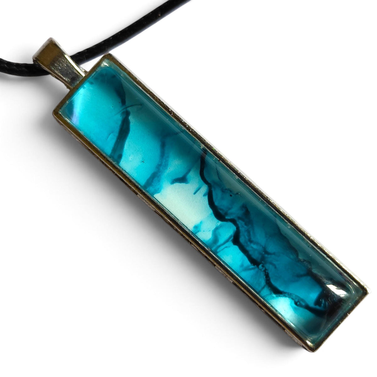 Teal Alcohol Ink Pendant Necklace – Wearable Art