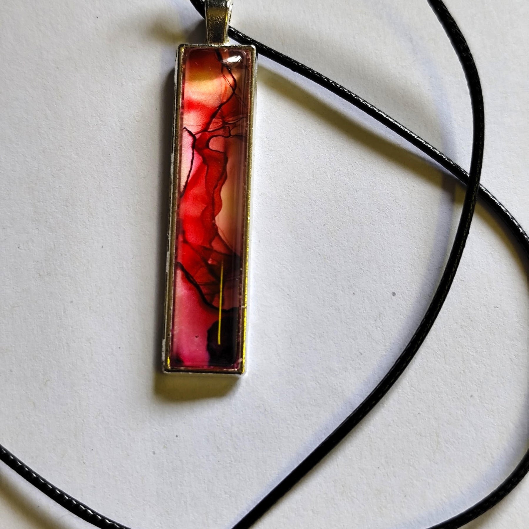 Red Alcohol Ink Pendant Necklace, Wearable Original Painting