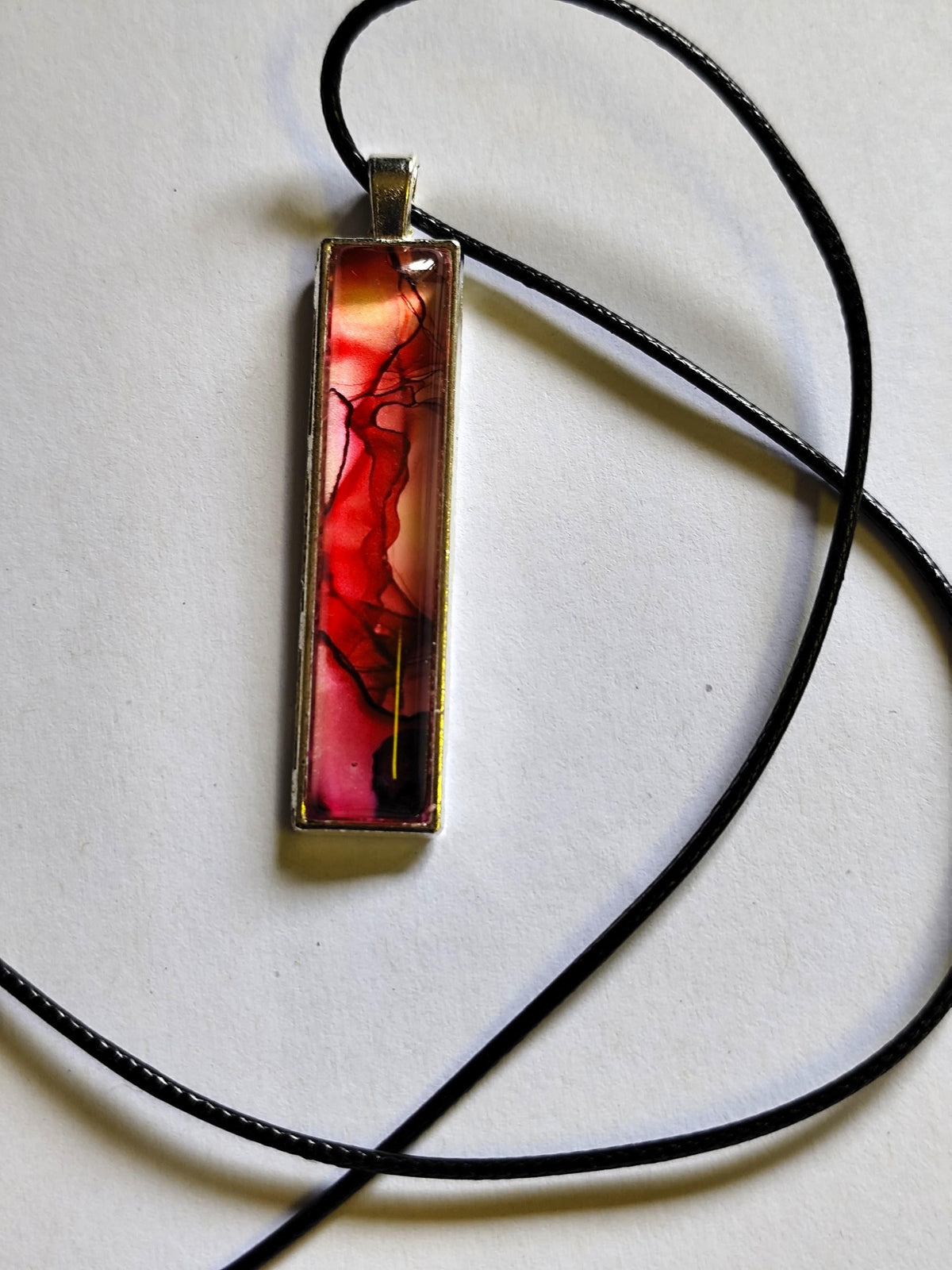 Red Alcohol Ink Pendant Necklace, Wearable Original Painting