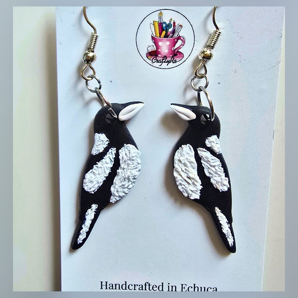 Australian Black and White Magpie Earrings