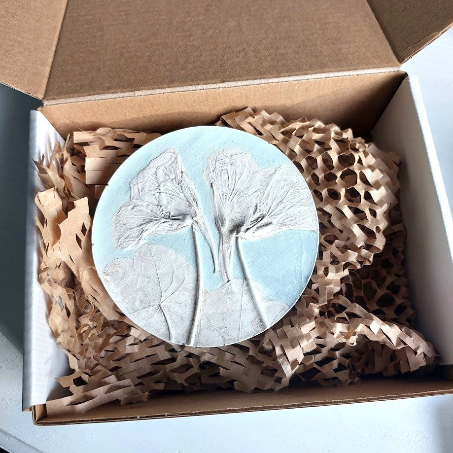 Hand-pressed botanical Wall Art | Floral Bas-Relief Plaster Plaque