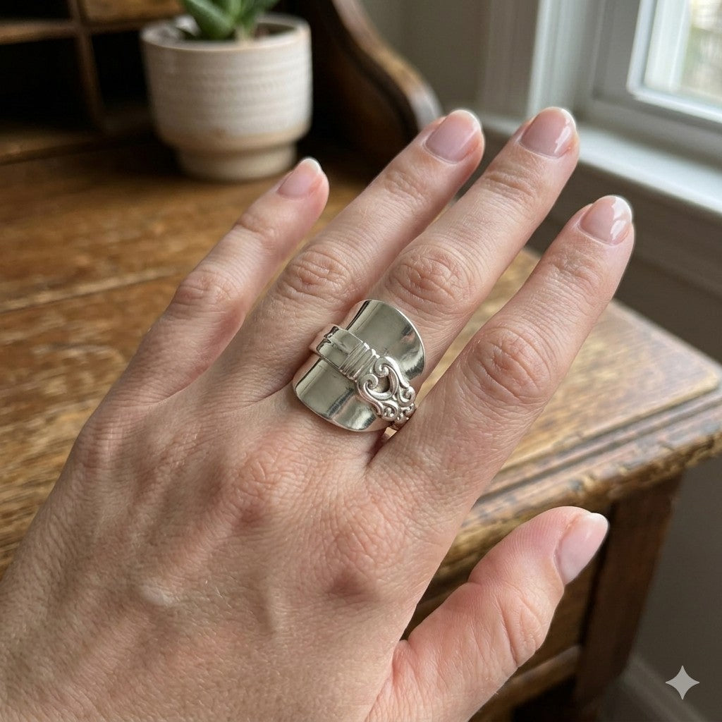 Royal Danish Spoon Ring (1939) – Vintage Sterling Silver, Handmade, Australian size S (US 9.5)