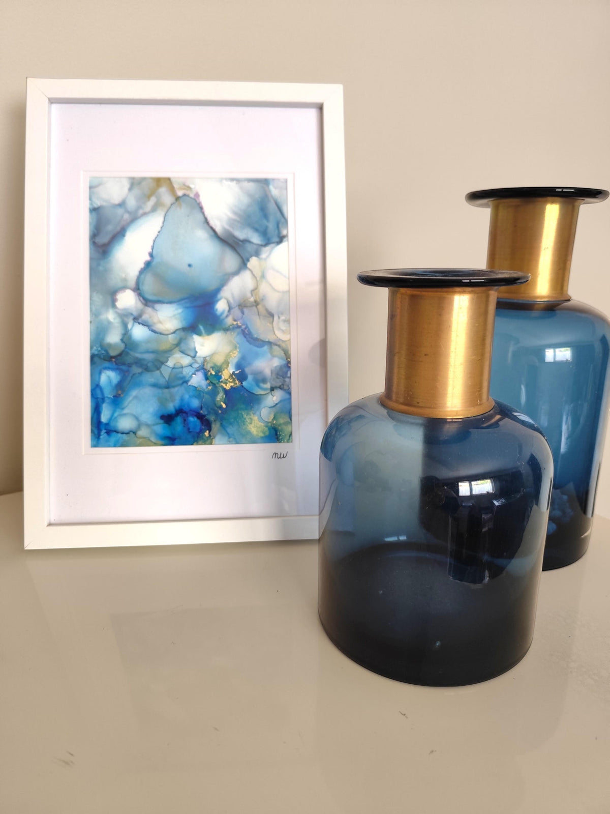 Blue Alcohol Ink Painting – Framed Wall Art