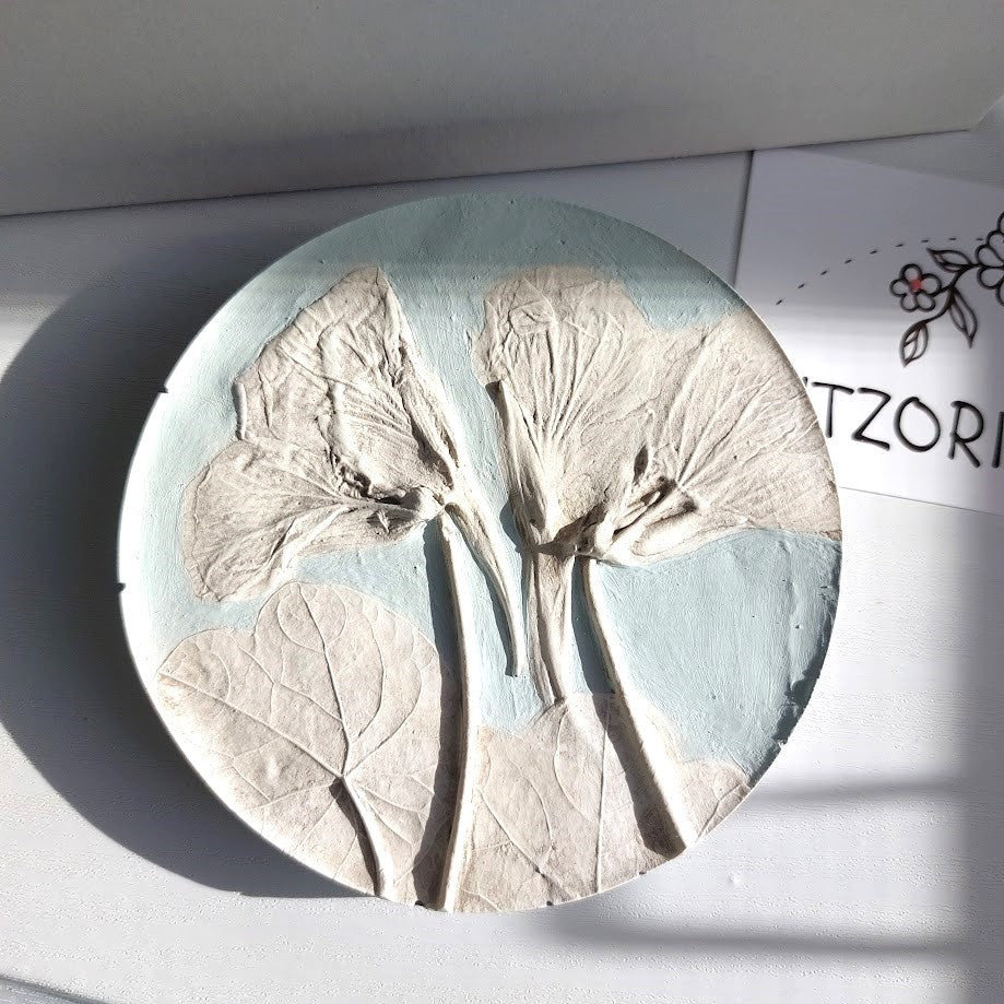 Hand-pressed botanical Wall Art | Floral Bas-Relief Plaster Plaque