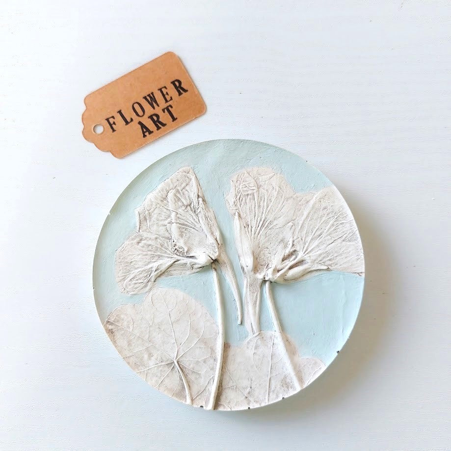 Hand-pressed botanical Wall Art | Floral Bas-Relief Plaster Plaque