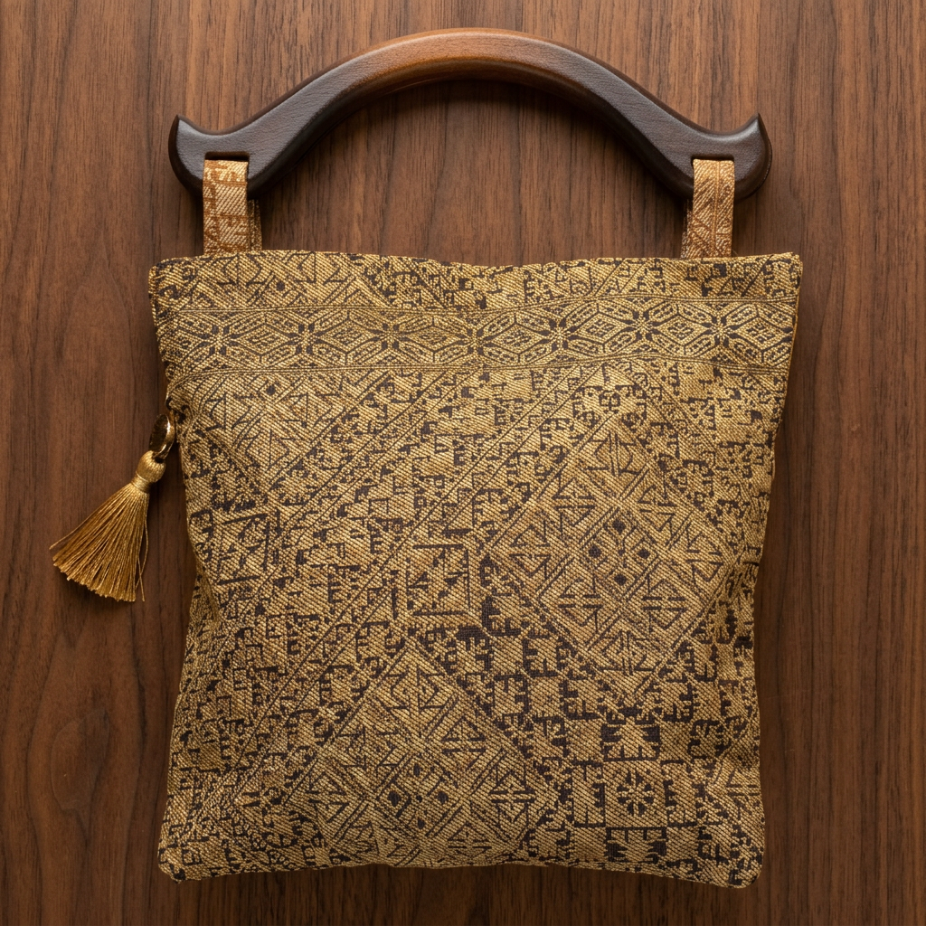 Handmade Gold Brown Wooden Handle Bag • Upcycled Purse