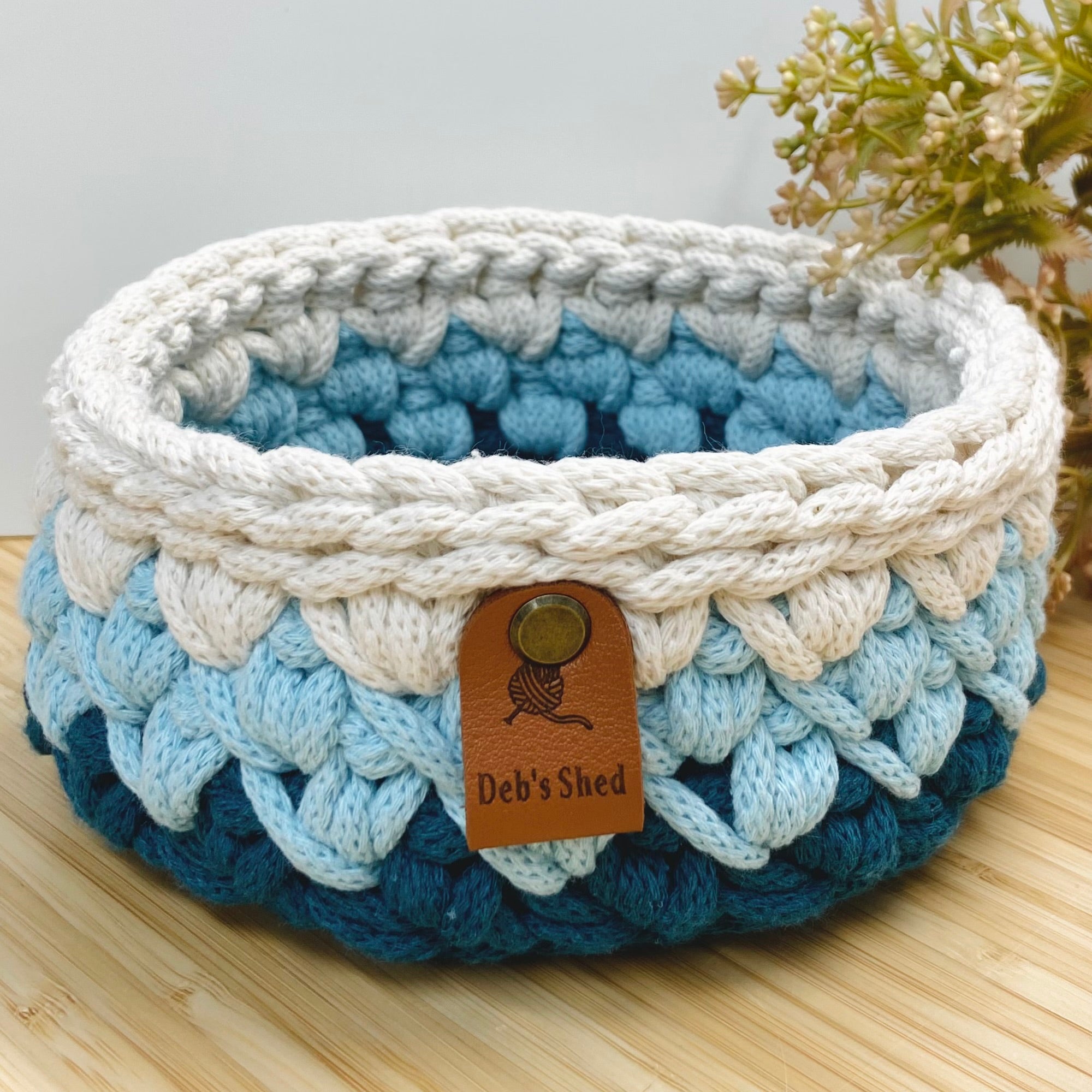 Round Crochet Cord Basket – Coastal Tones