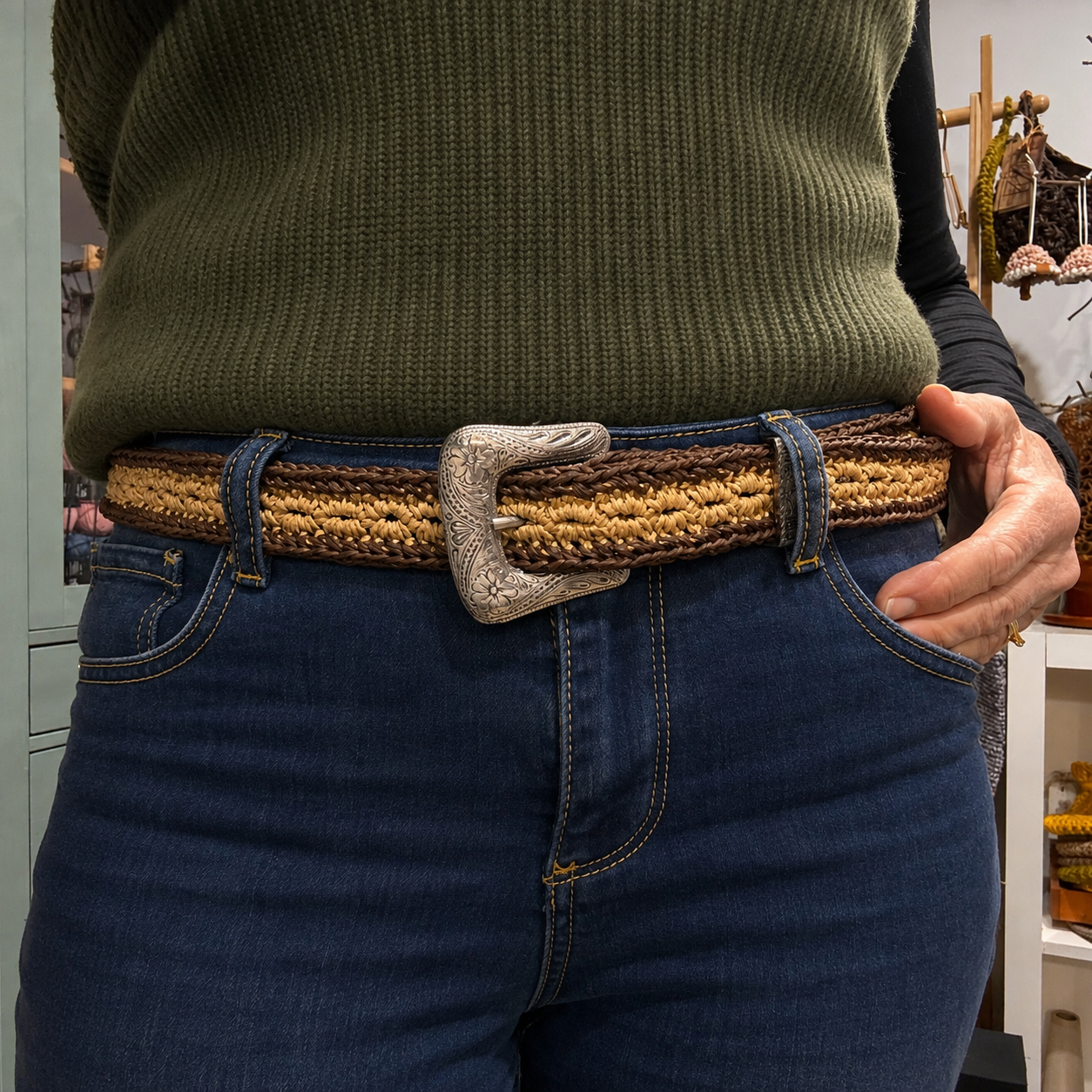 Crochet Bamboo Belt (Western Buckle)