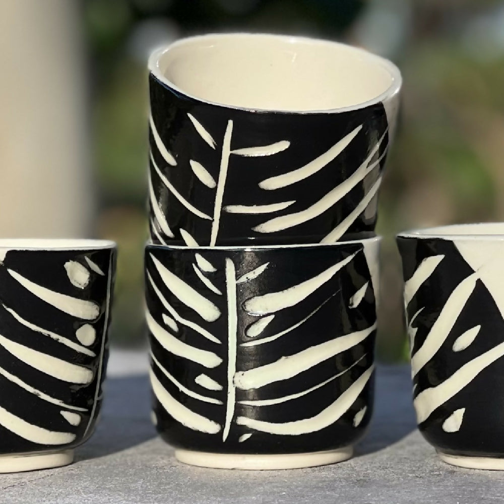 Australian Ceramic Pottery Artist Ana Ceramica Home Kitchen and Dining Cups and Glassware Zebra Leaf Mugs Set of 2 or 4 Wheel Thrown Pottery Australian Made
