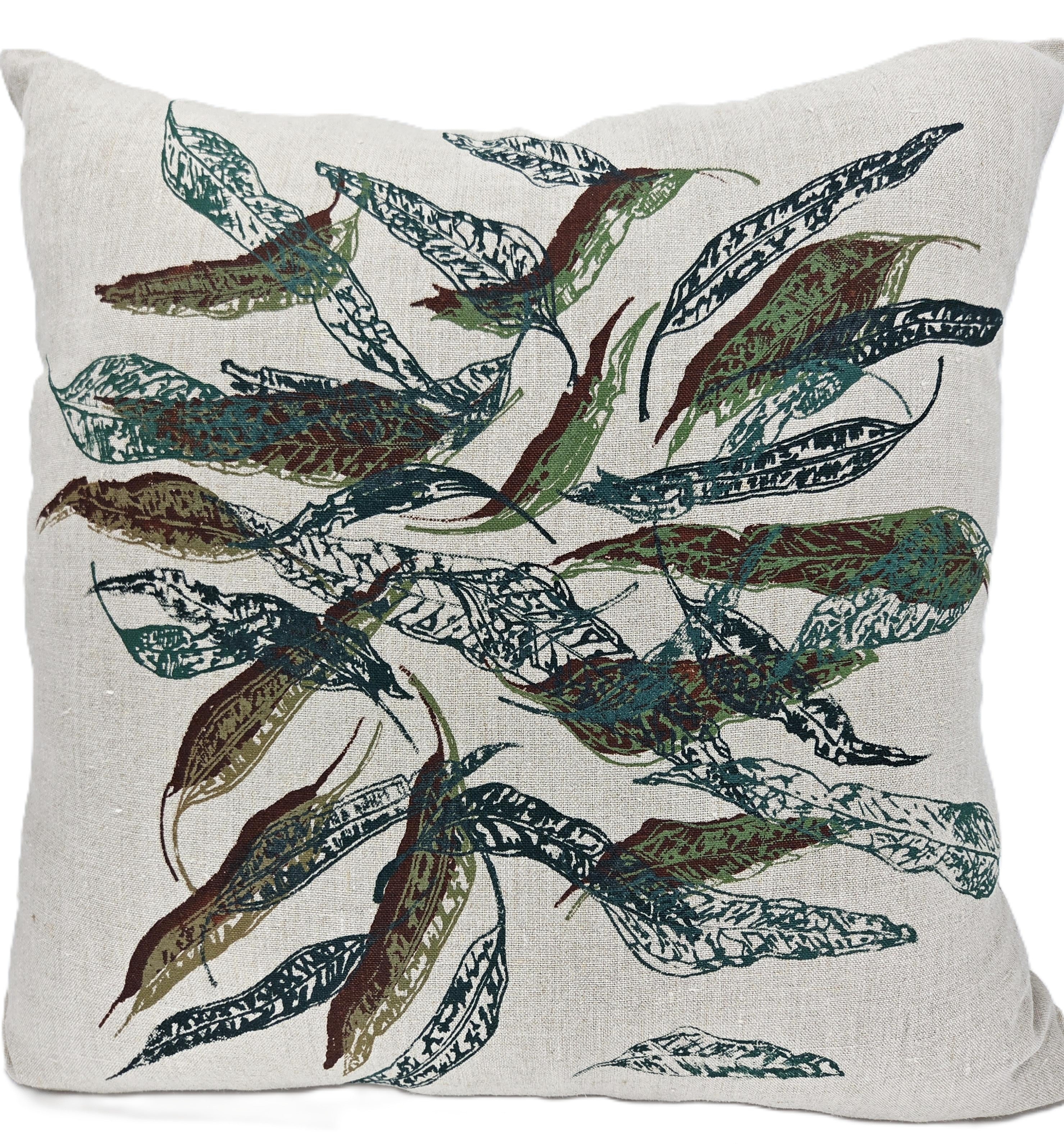 Hand Screen Printed Linen Cushion Covers- Fallen Leaves (2 colourways)