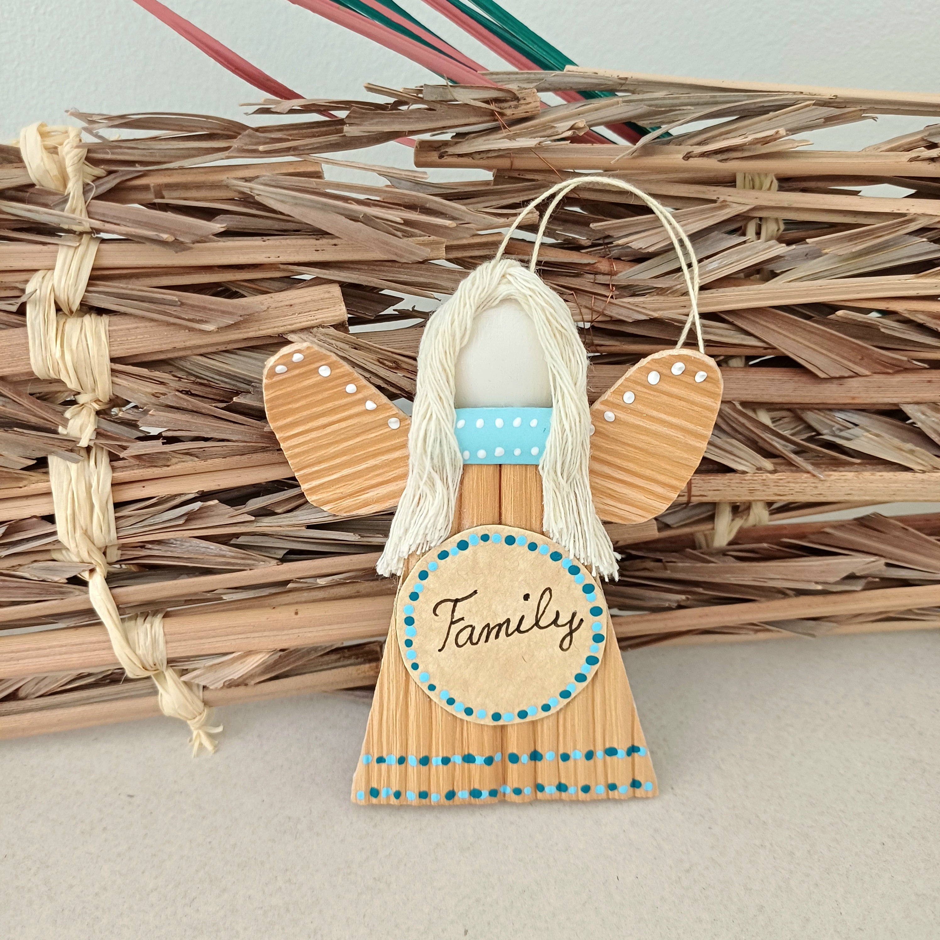 Handmade Palm Leaf Angel Ornament Place for Handwritten Greeting Sustainable