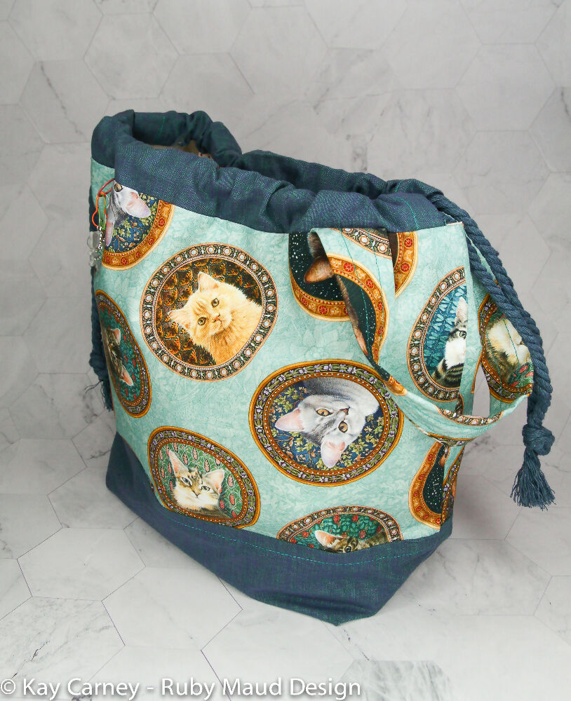 Large Knitting Project Bag - Cat Portraits