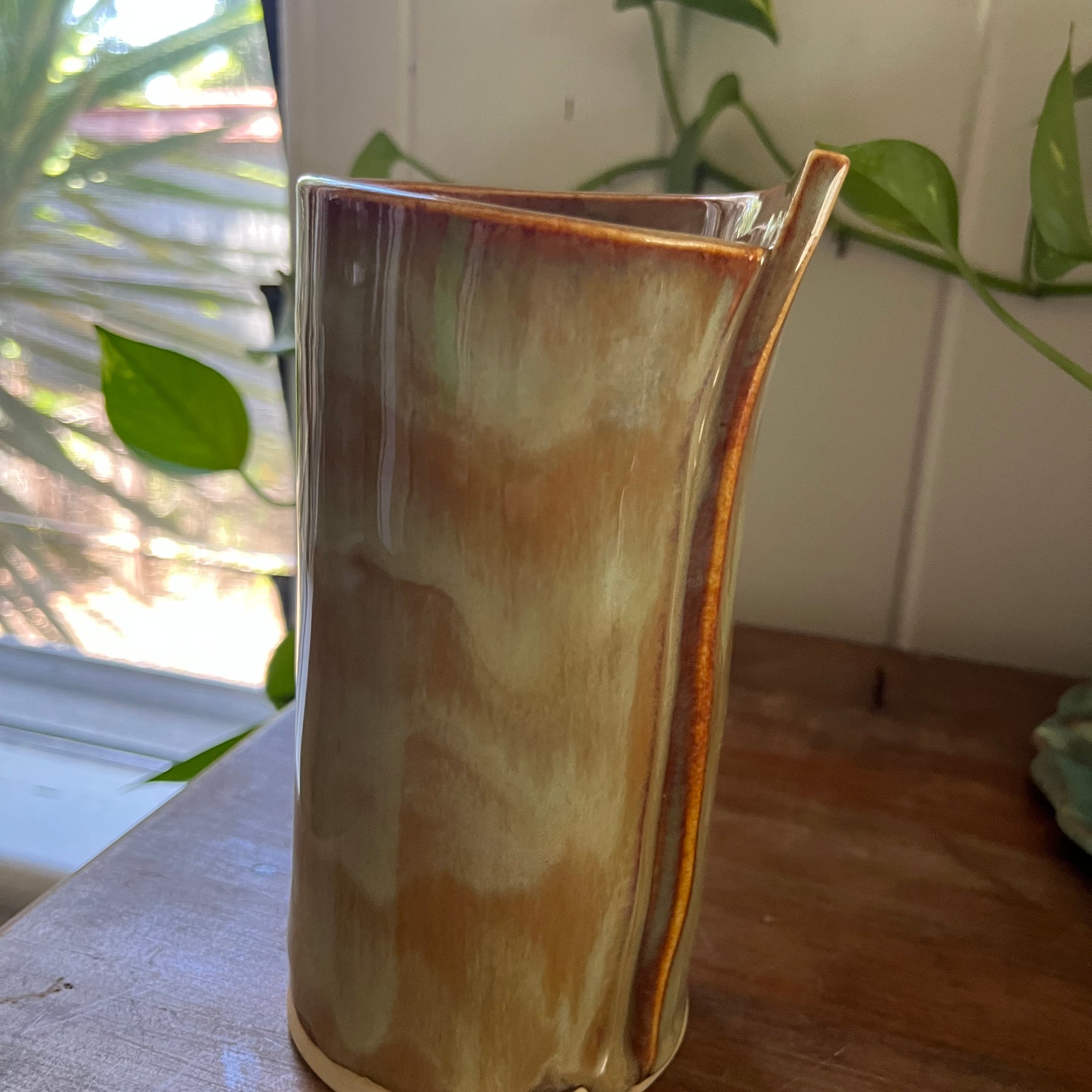 SOLD - Unique curved Ceramic Vase - Earthy Tones