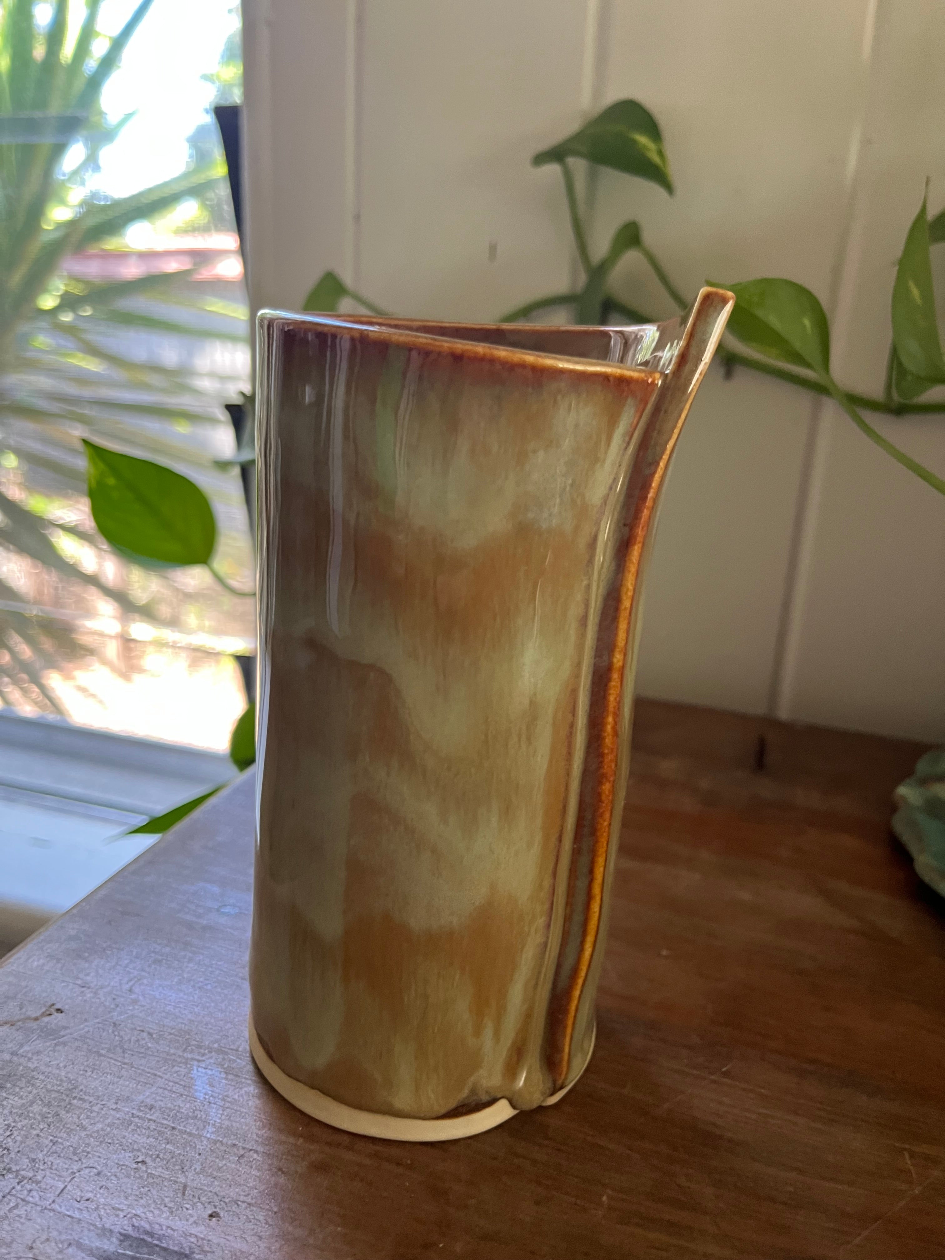 Unique curved Ceramic Vase - Earthy Tones
