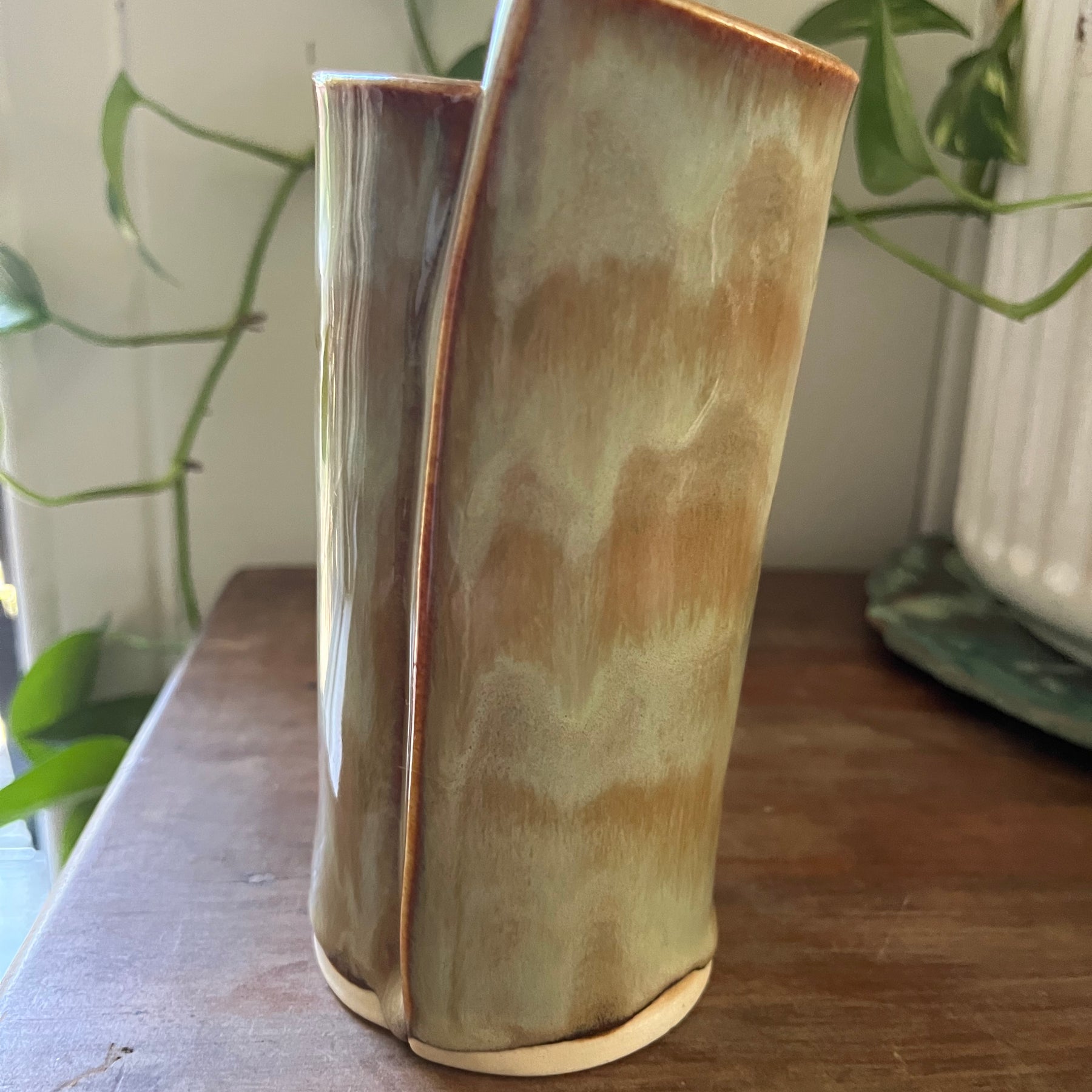 SOLD - Unique curved Ceramic Vase - Earthy Tones