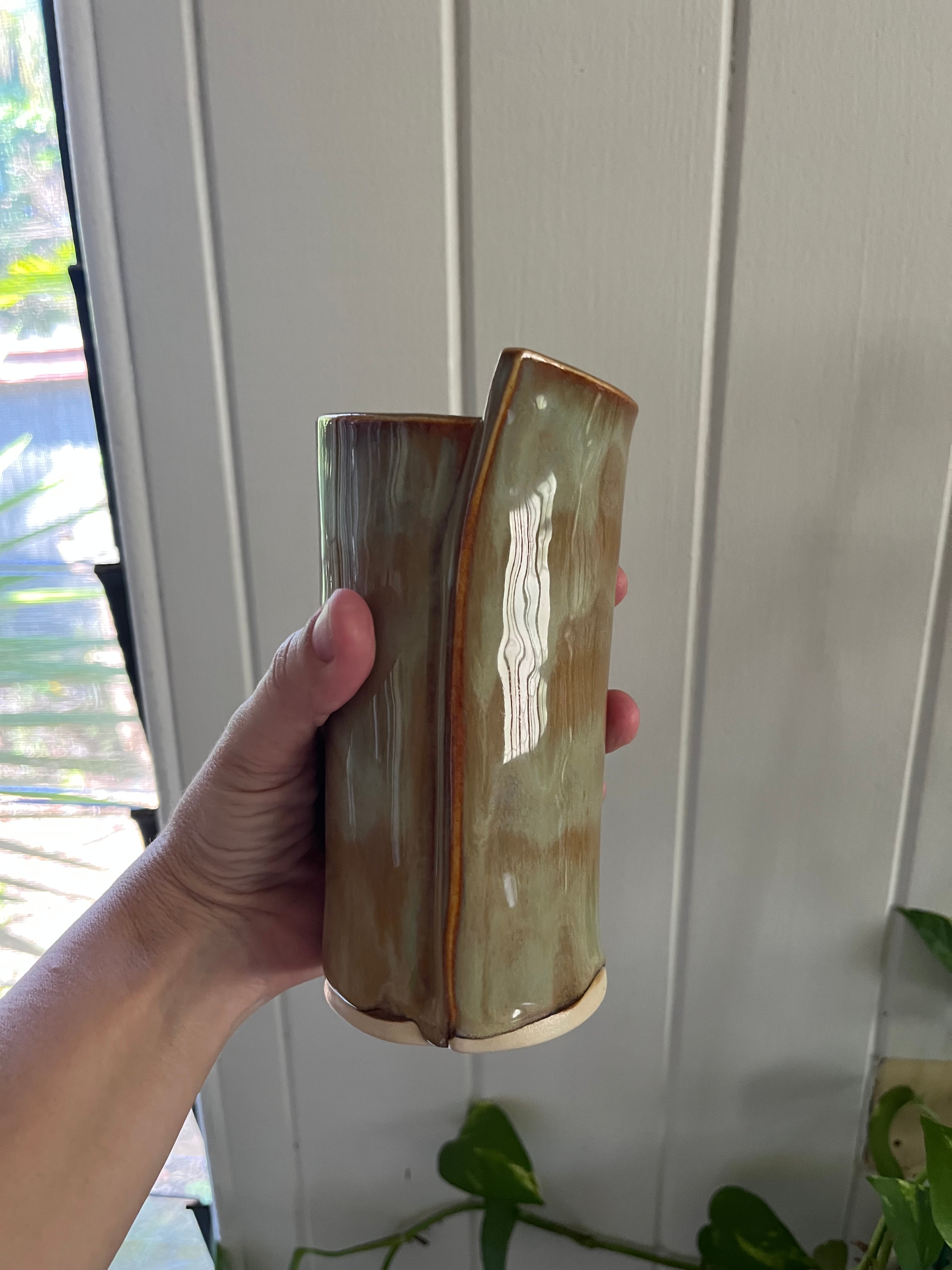 Unique curved Ceramic Vase - Earthy Tones