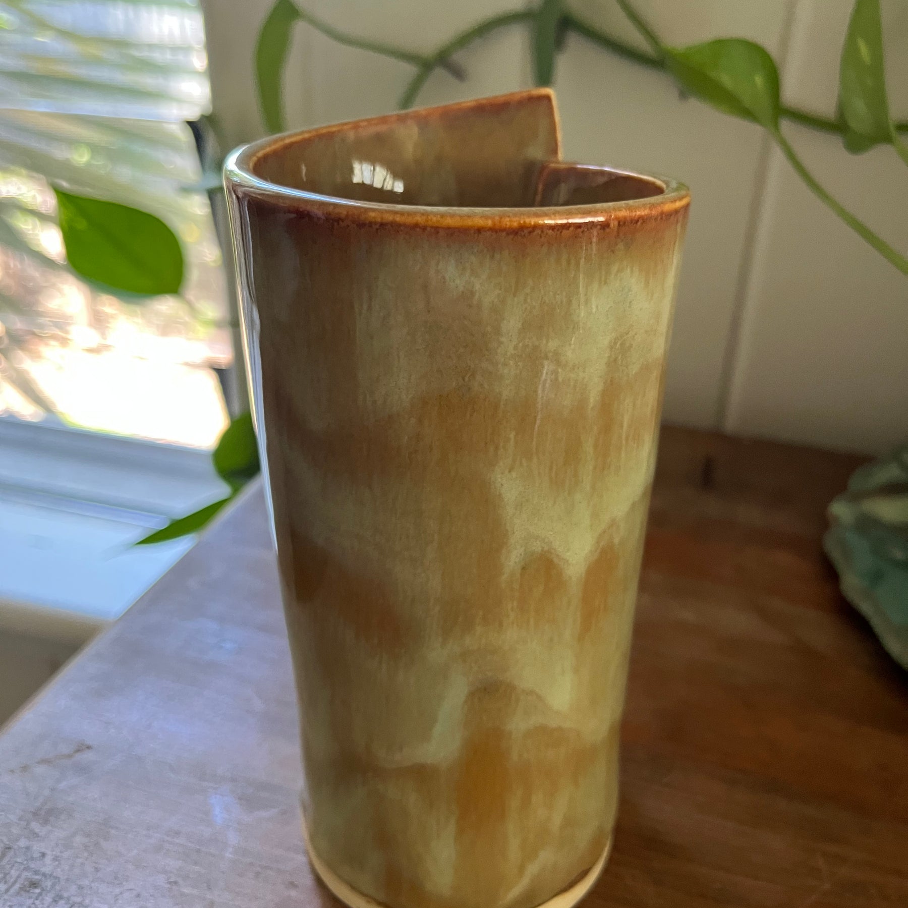 SOLD - Unique curved Ceramic Vase - Earthy Tones