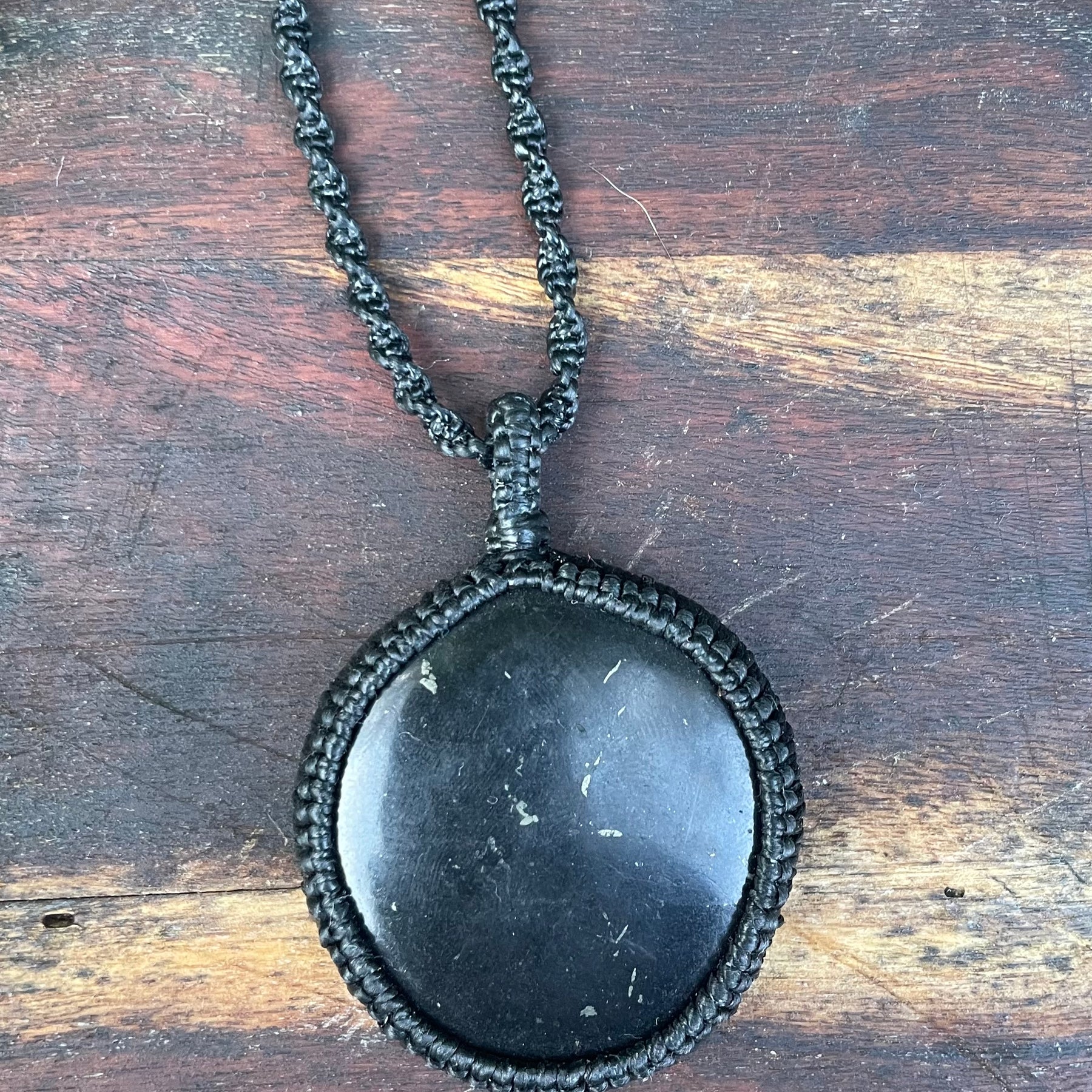 Shungite Macrame Necklace, Adjustable Boho Pendant