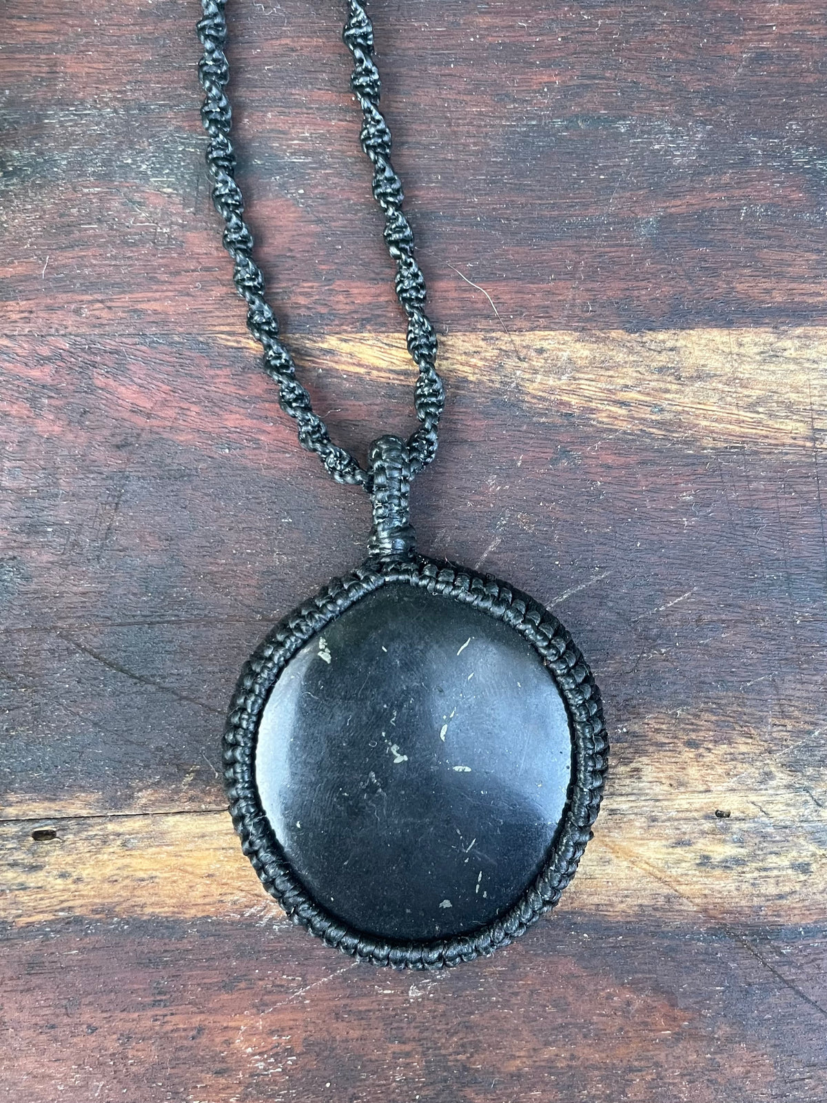 Shungite Macrame Necklace, Adjustable Boho Pendant