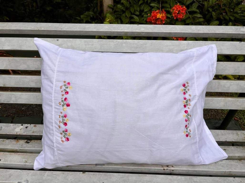 Set of 2 Beautiful Flower Embroidery Pillow/Cushion Cover