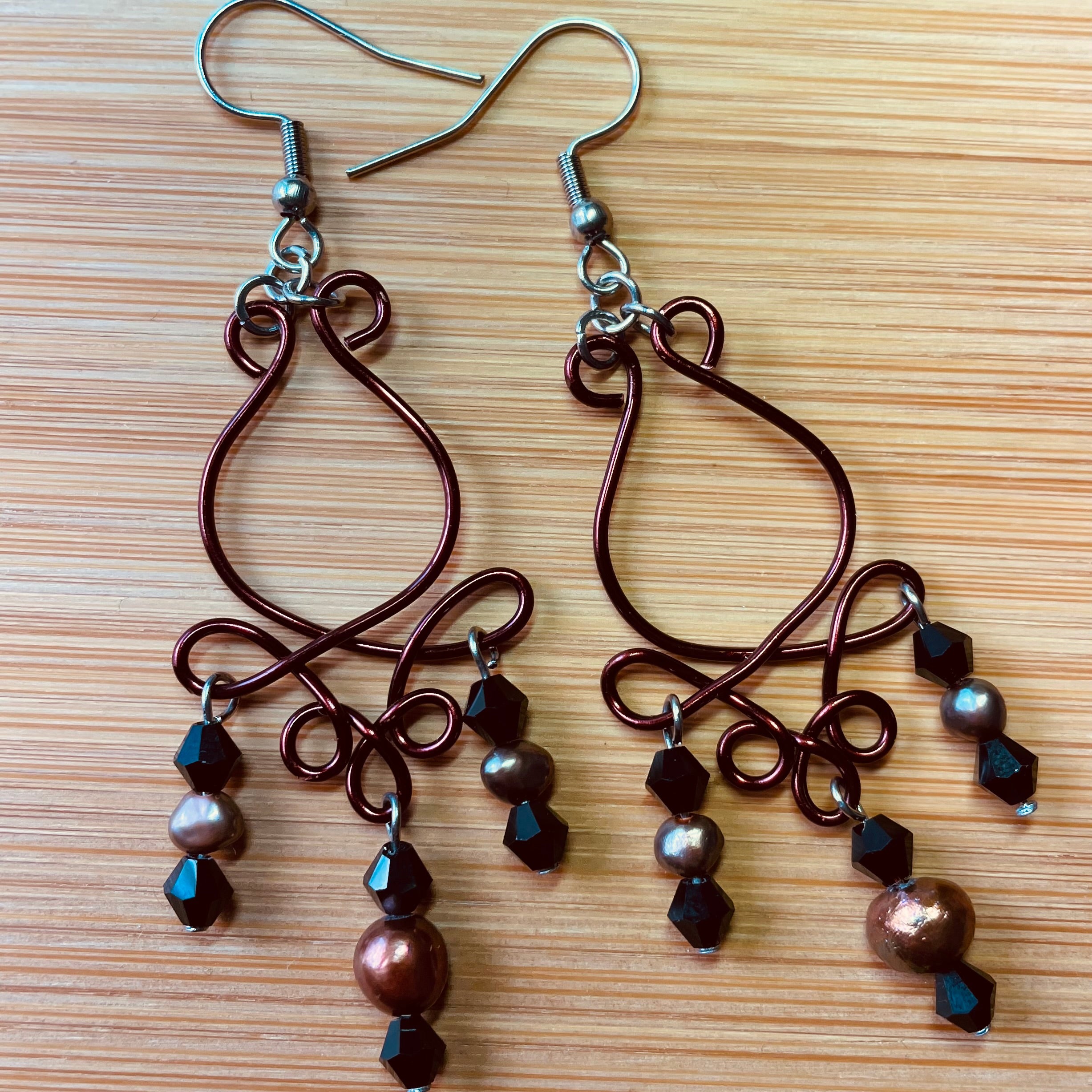 B's Rose Bud Wire with Cream Freshwater Pearls Earrings
