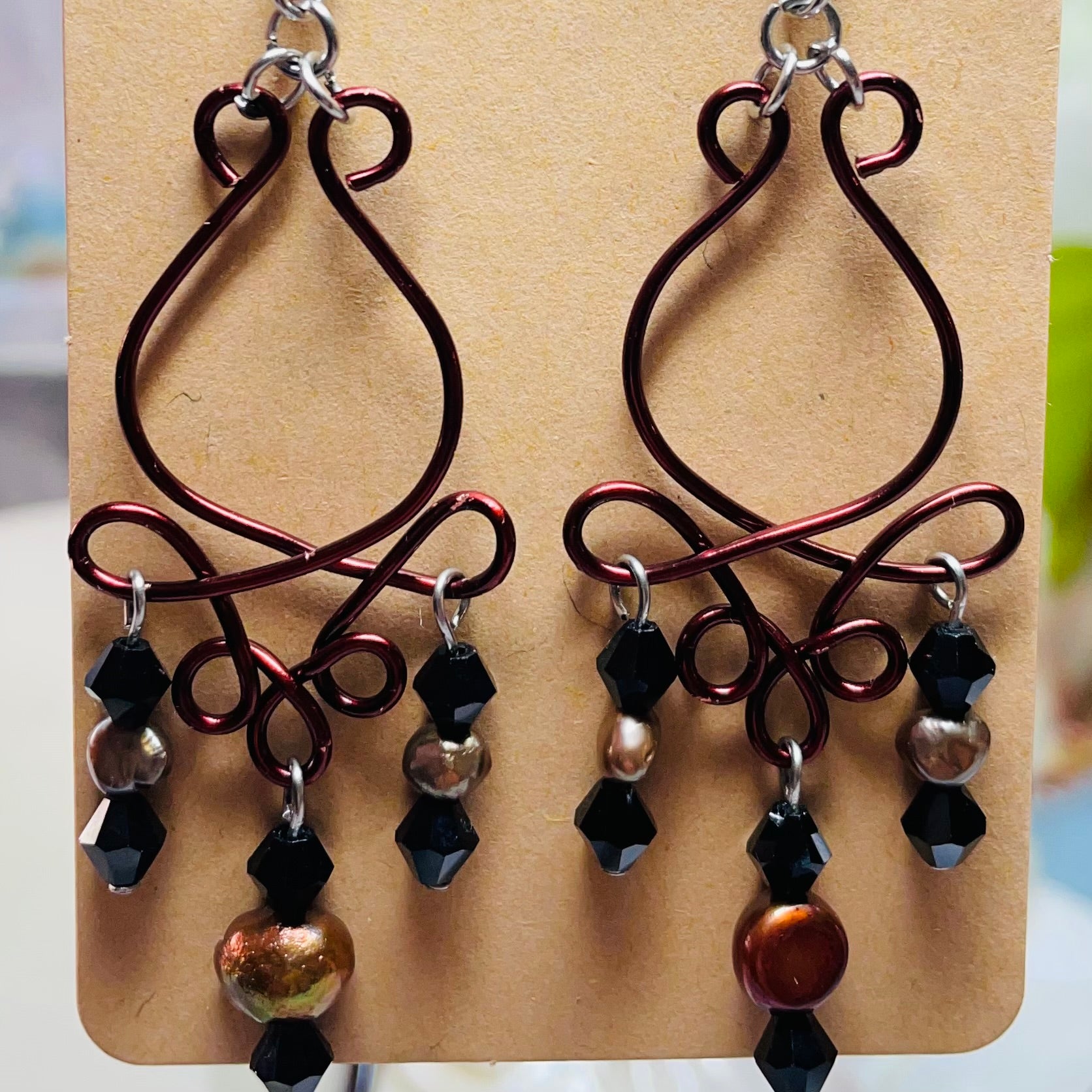 B's Rose Bud Wire with Cream Freshwater Pearls Earrings