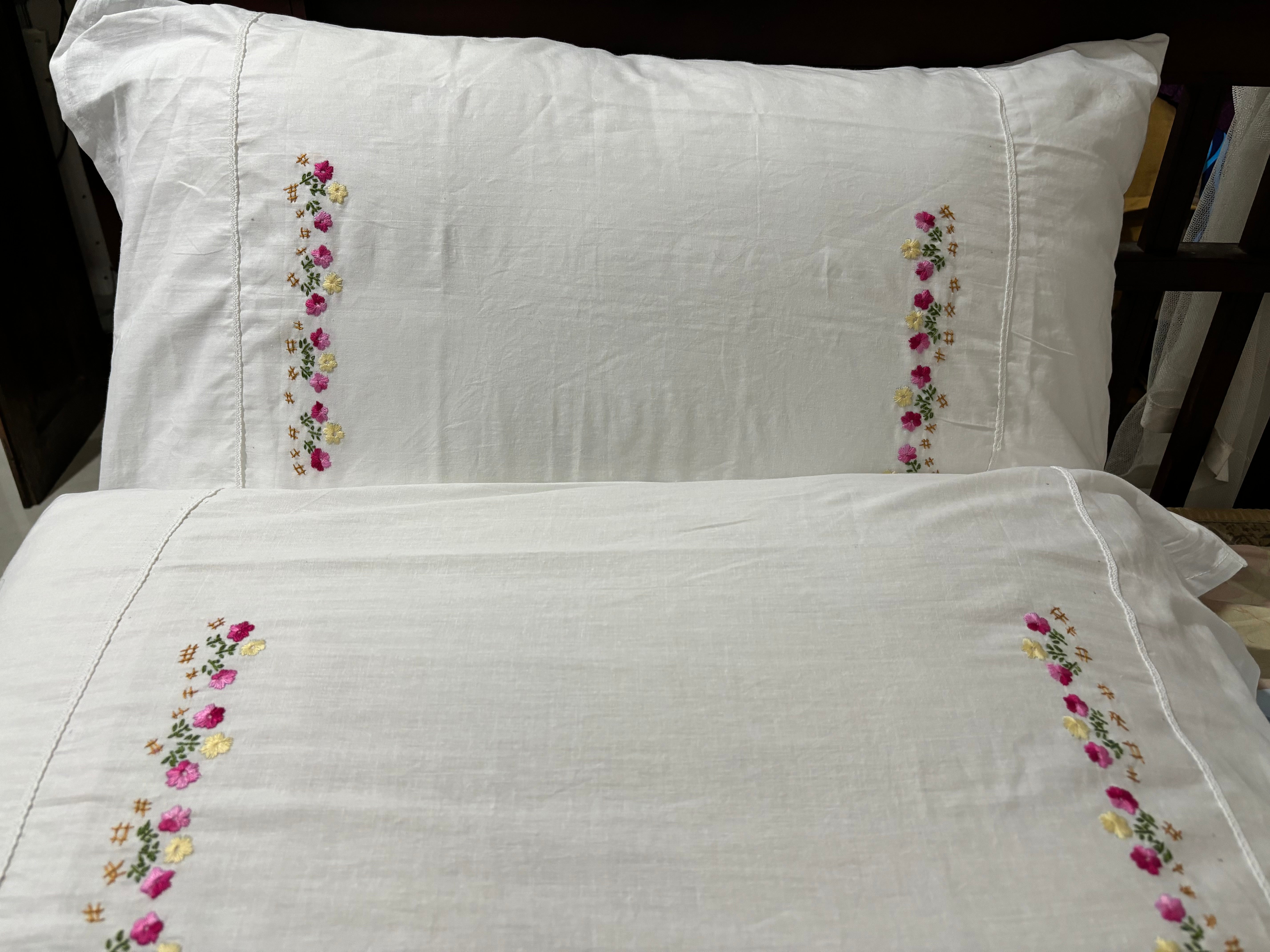 Set of 2 Beautiful Flower Embroidery Pillow/Cushion Cover