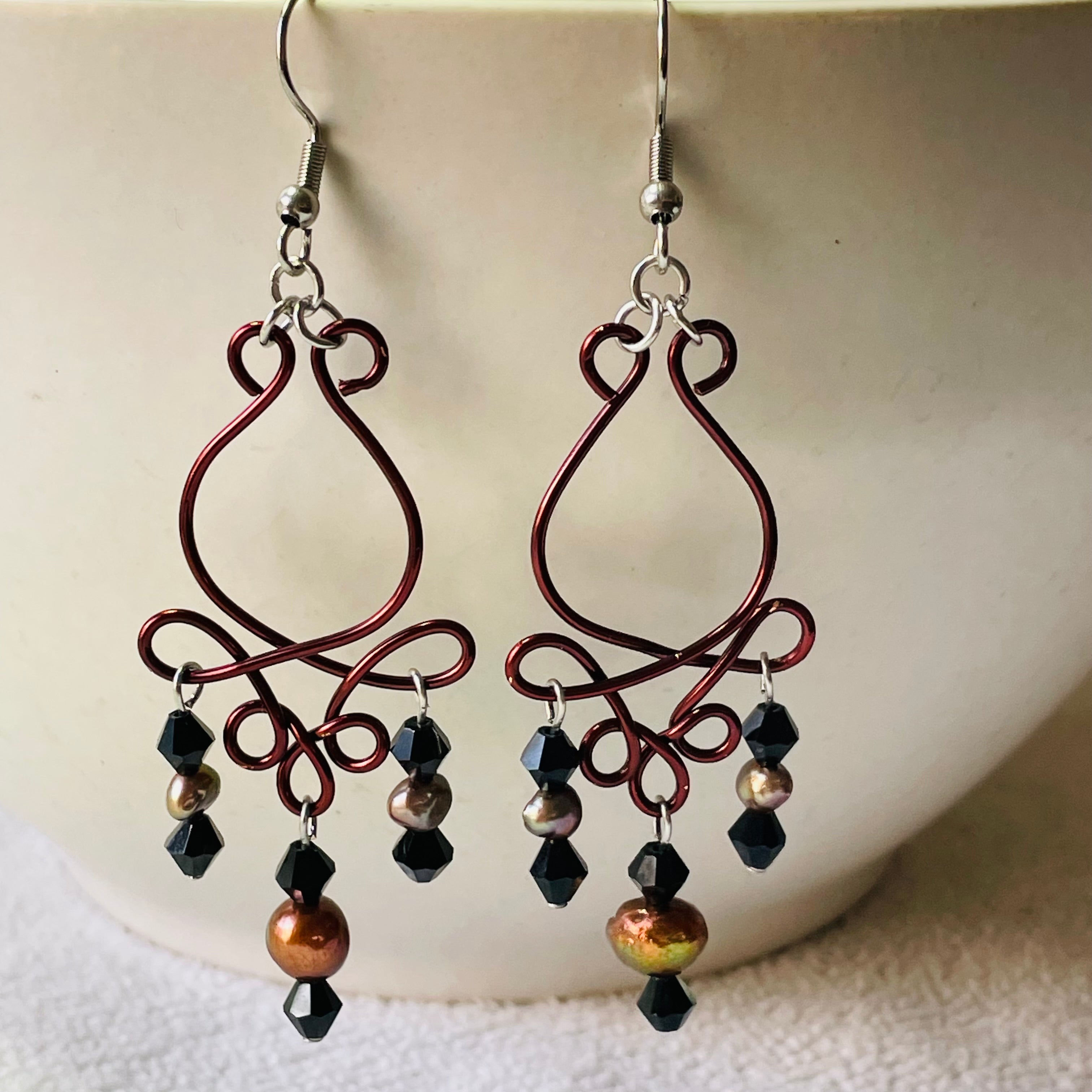 B's Rose Bud Wire with Cream Freshwater Pearls Earrings