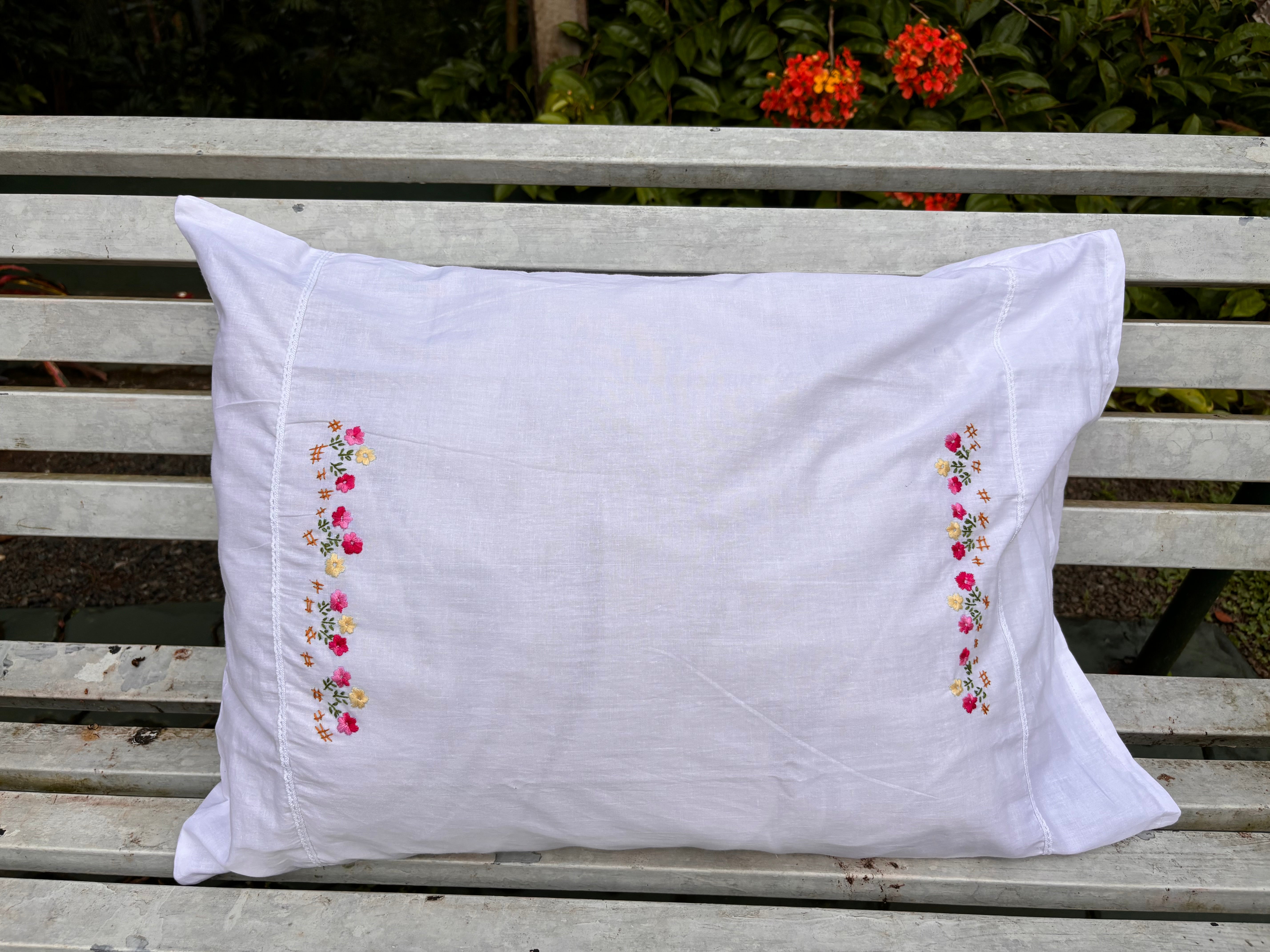 Set of 2 Beautiful Flower Embroidery Pillow/Cushion Cover