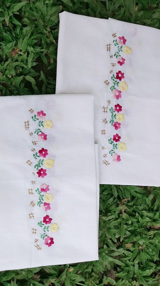 Set of 2 Beautiful Flower Embroidery Pillow/Cushion Cover