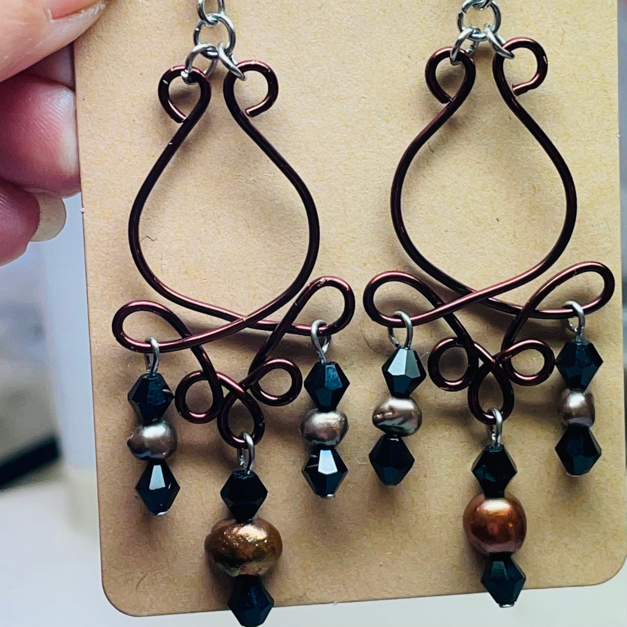 B's Rose Bud Wire with Cream Freshwater Pearls Earrings