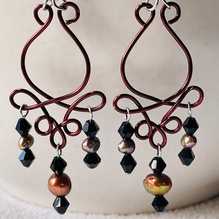 B's Rose Bud Wire with Cream Freshwater Pearls Earrings