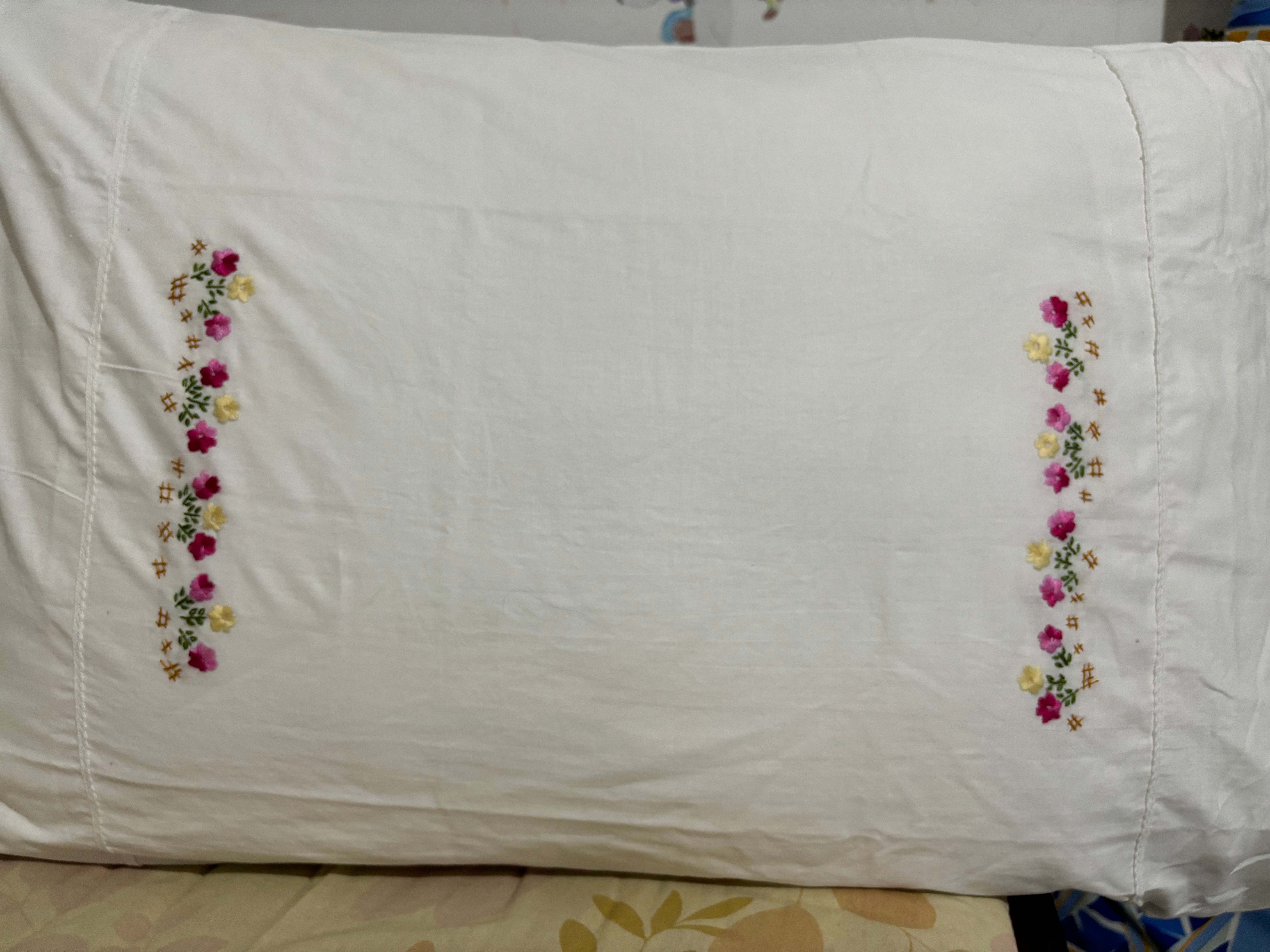 Set of 2 Beautiful Flower Embroidery Pillow/Cushion Cover