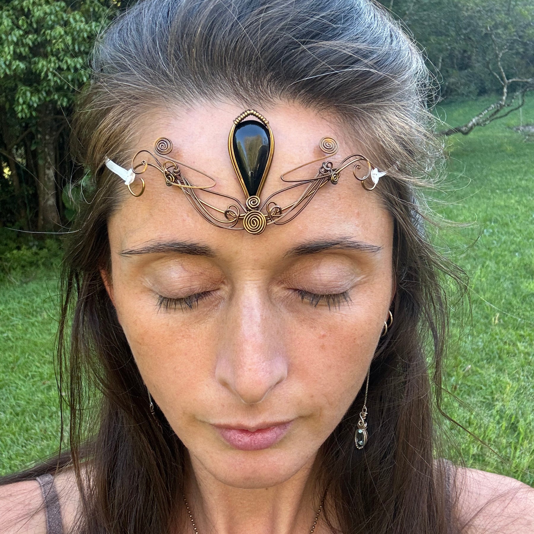 Black Onyx elven crystal crown tiara