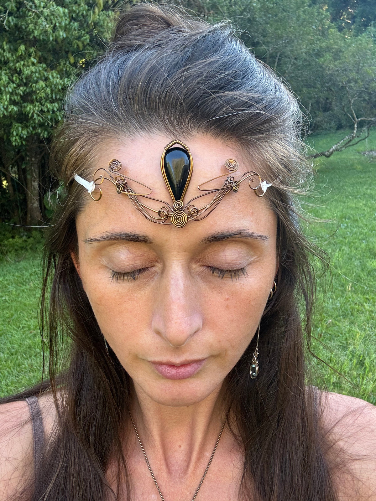 Black Onyx elven crystal crown tiara