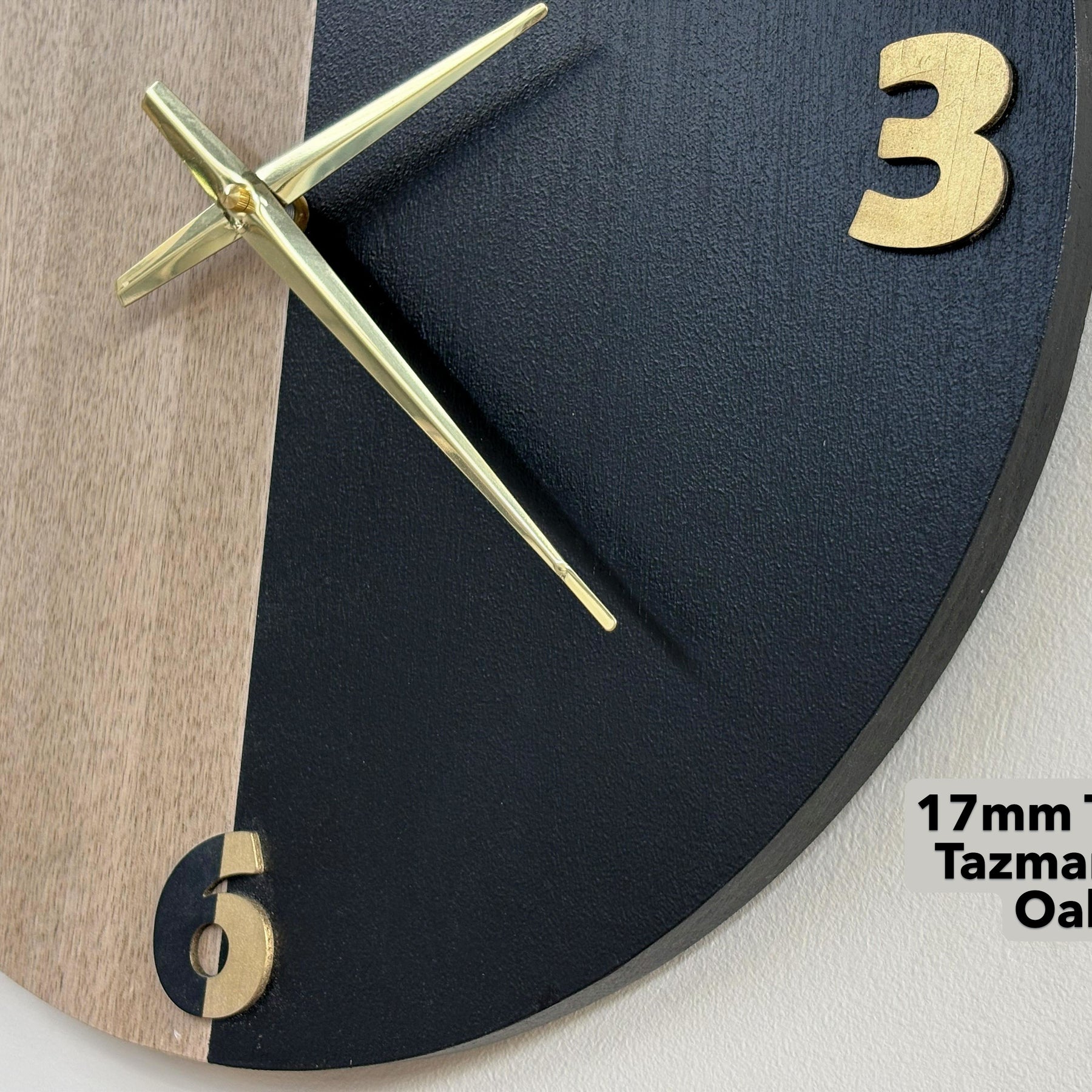 Division – Handmade Tasmanian Oak Wall Clock | Bold Split Design, Gold Hands, Silent Movement | 40cm