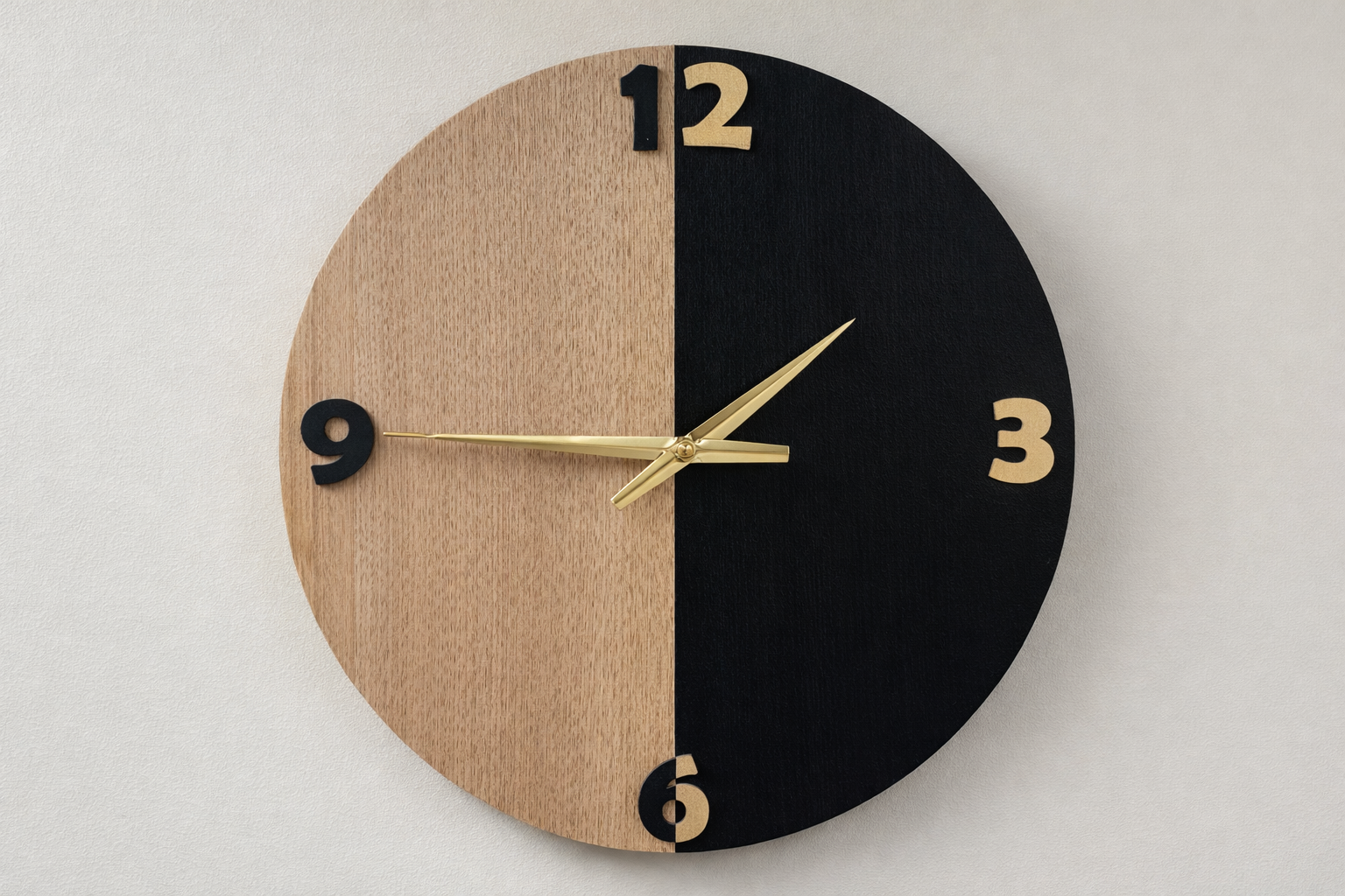 Division – Handmade Tasmanian Oak Wall Clock | Bold Split Design, Gold Hands, Silent Movement | 40cm