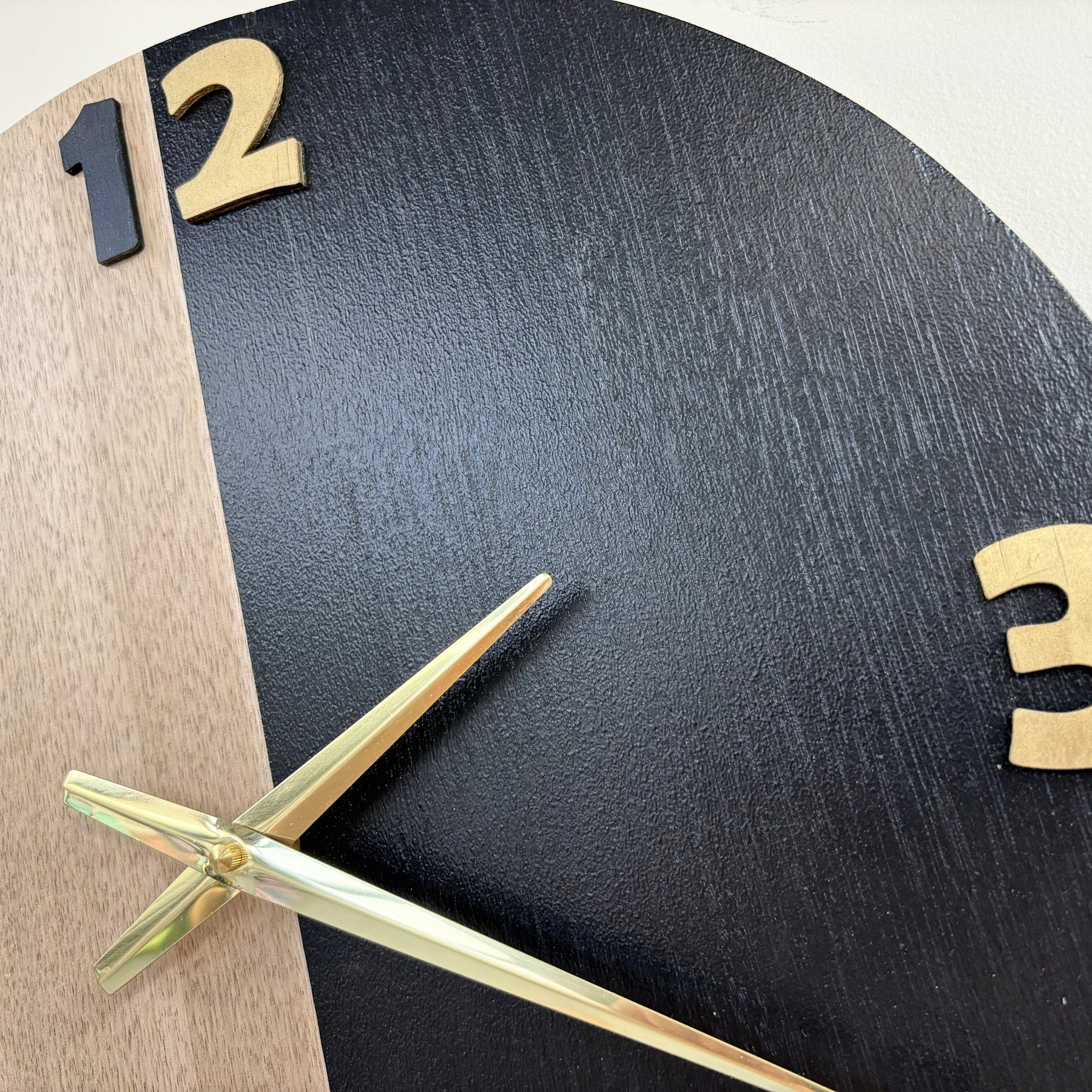 Division – Handmade Tasmanian Oak Wall Clock | Bold Split Design, Gold Hands, Silent Movement | 40cm