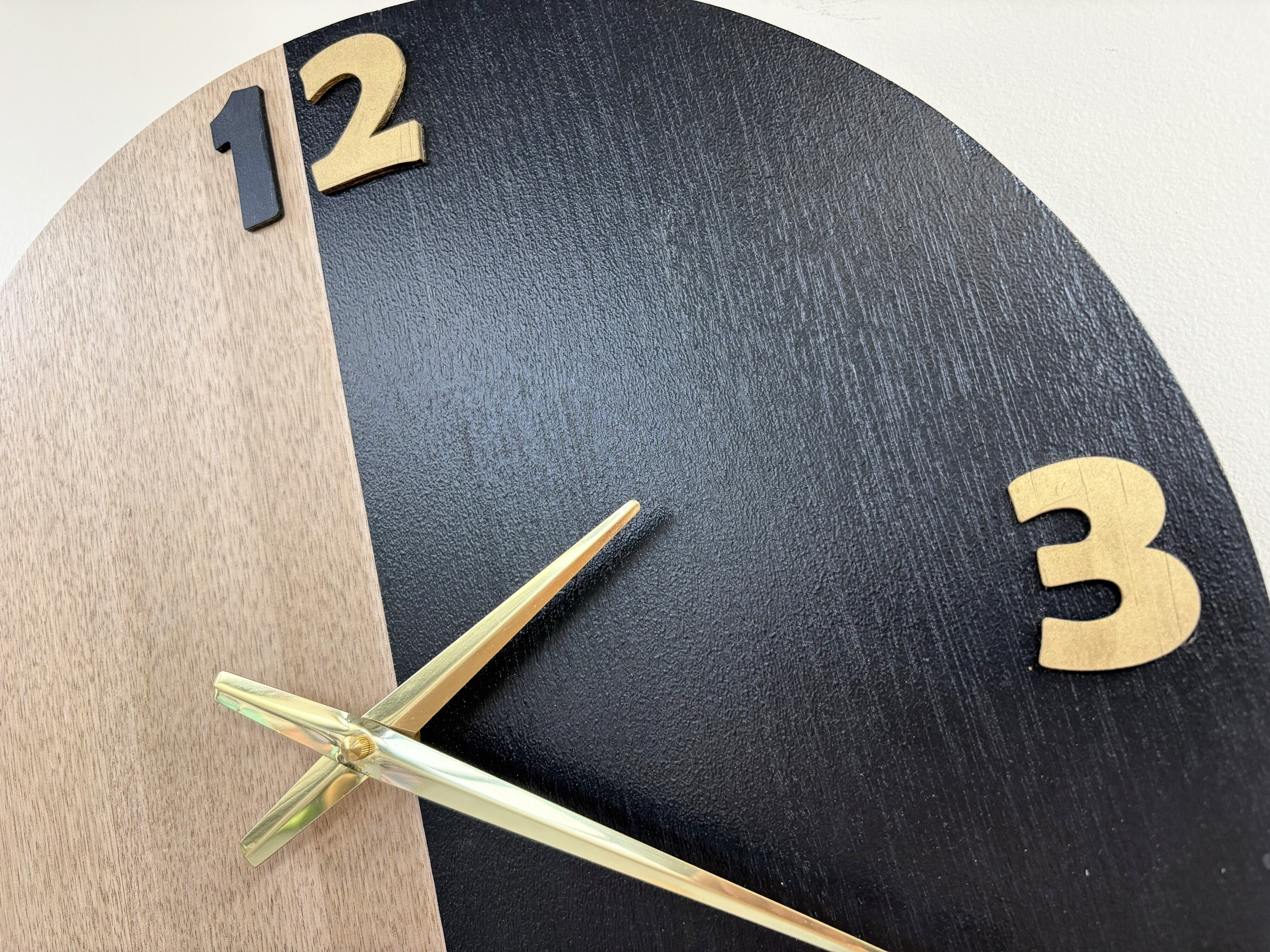 Division – Handmade Tasmanian Oak Wall Clock | Bold Split Design, Gold Hands, Silent Movement | 40cm