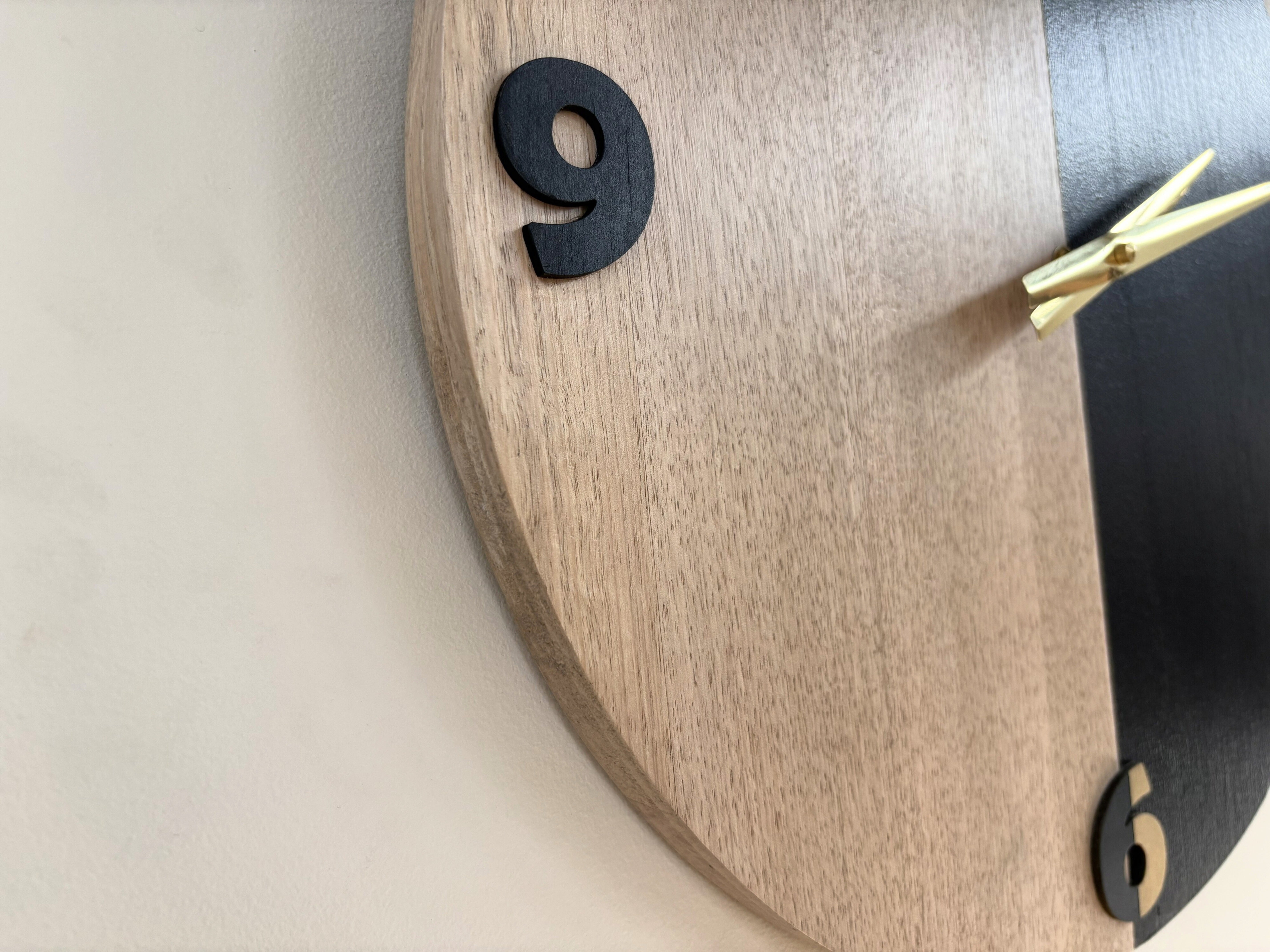 Division – Handmade Tasmanian Oak Wall Clock | Bold Split Design, Gold Hands, Silent Movement | 40cm