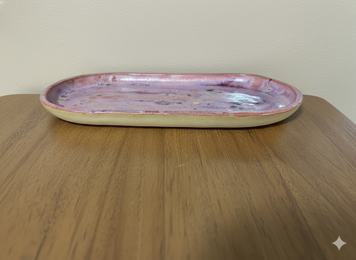 Pink Crystal Ceramic Oblong Vanity Tray | Handmade in Brisbane
