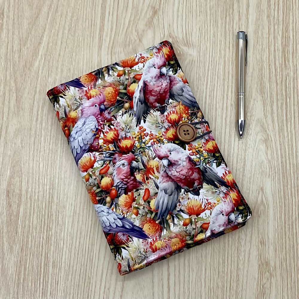 Galahs refillable A5 fabric notebook cover gift set - Incl. book and pen.