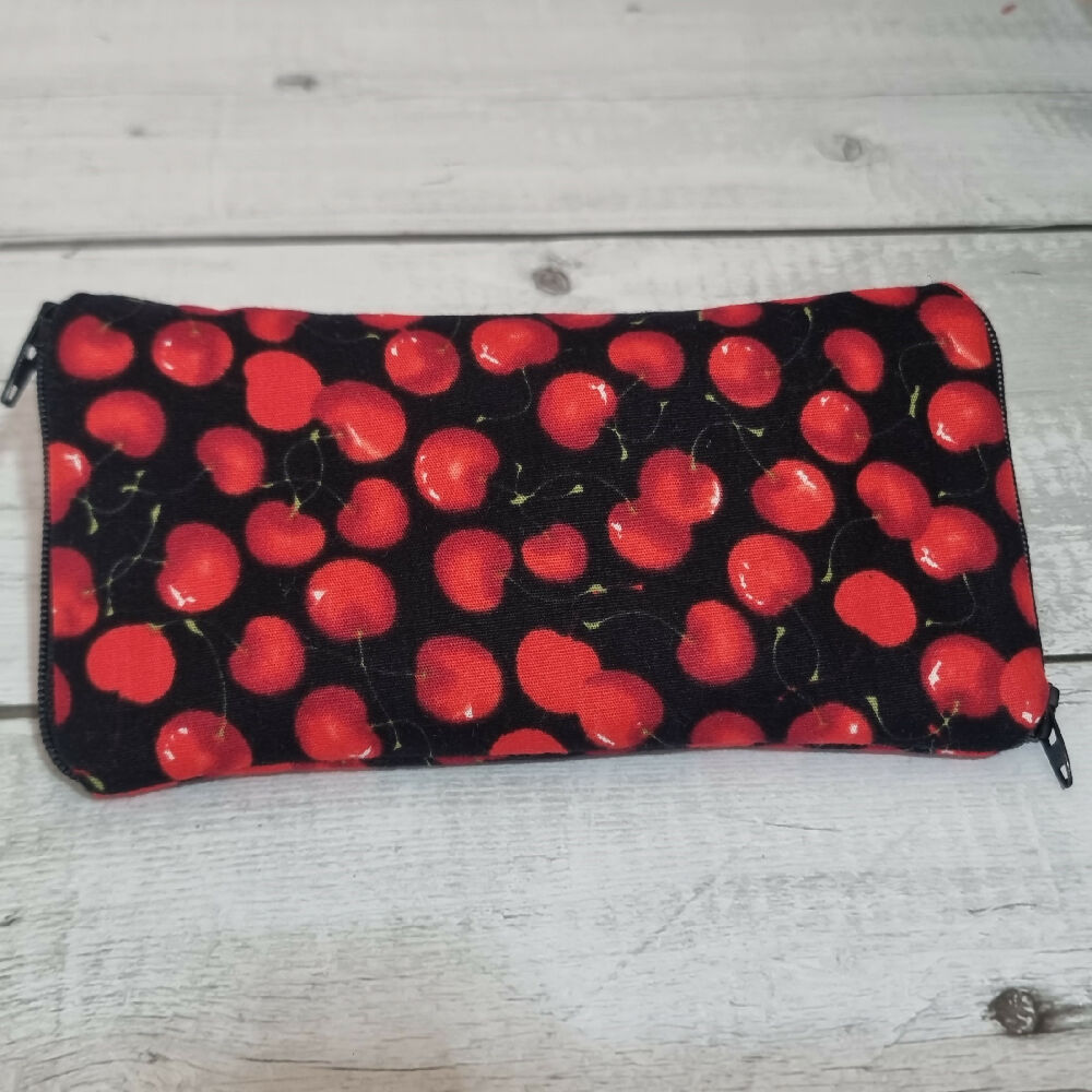 Upcycled double glasses pouch - cherries