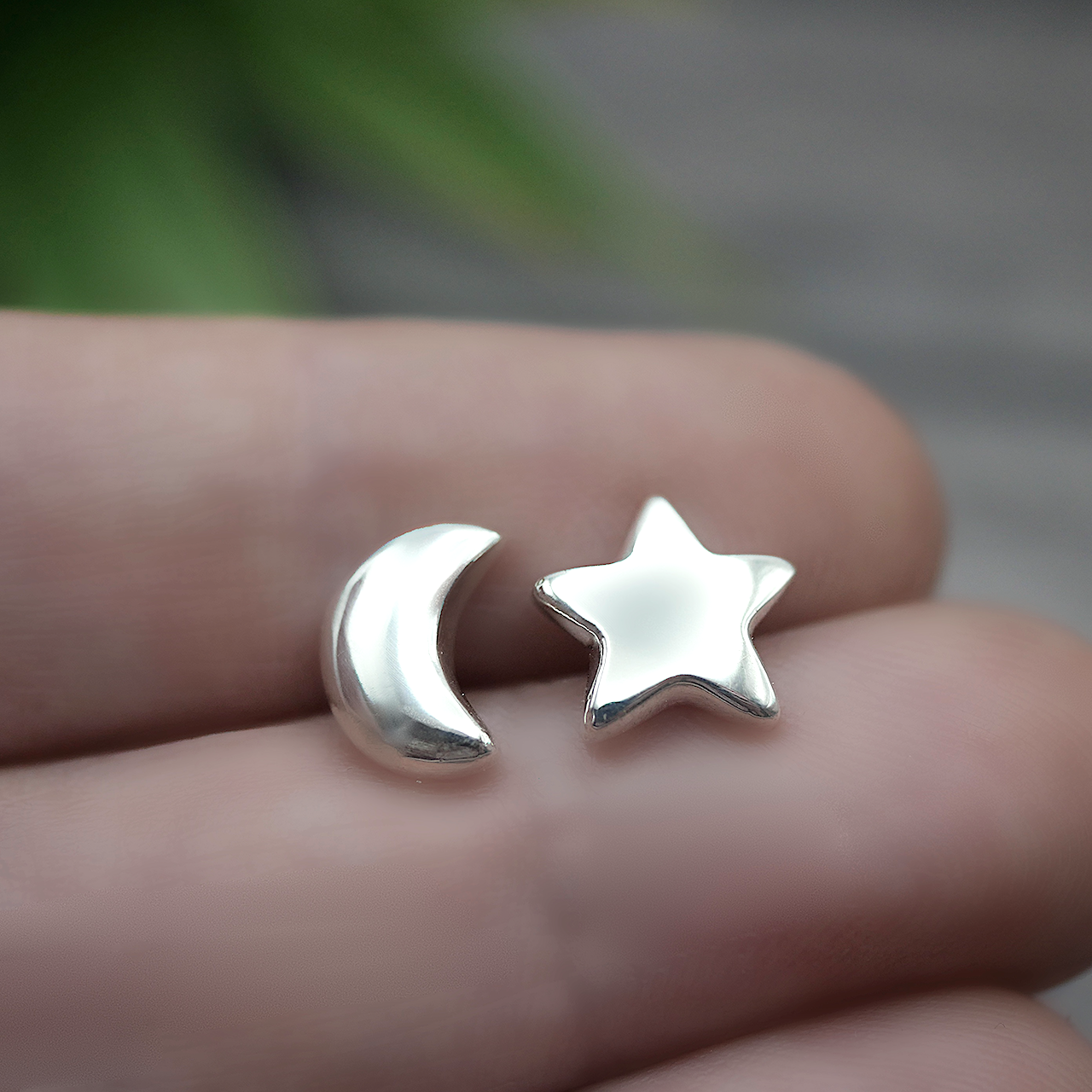 Star and Moon Studs - Handmade Sterling Silver Studs - Mismatched or Matching Pairs