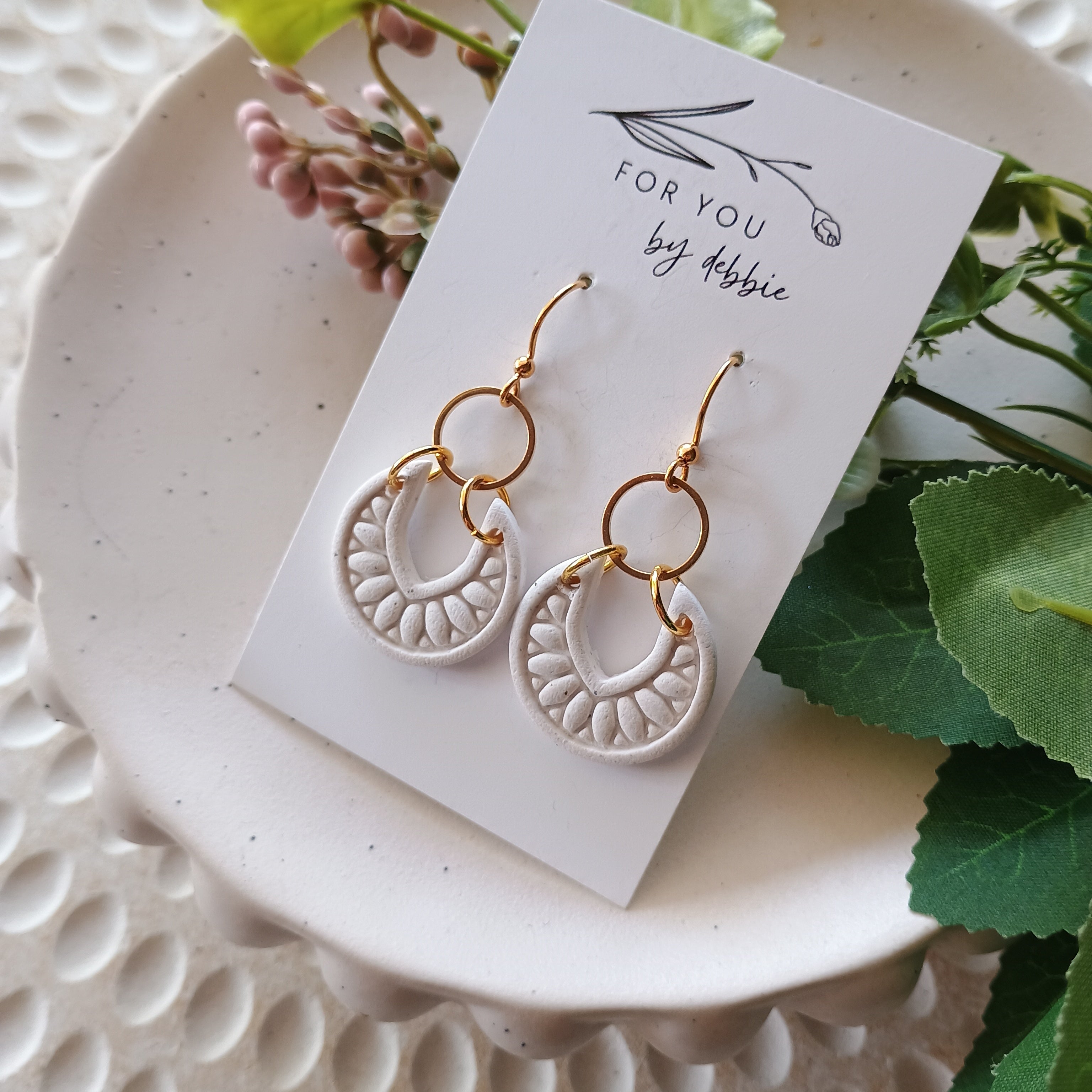Bella dangle earrings- white and gold