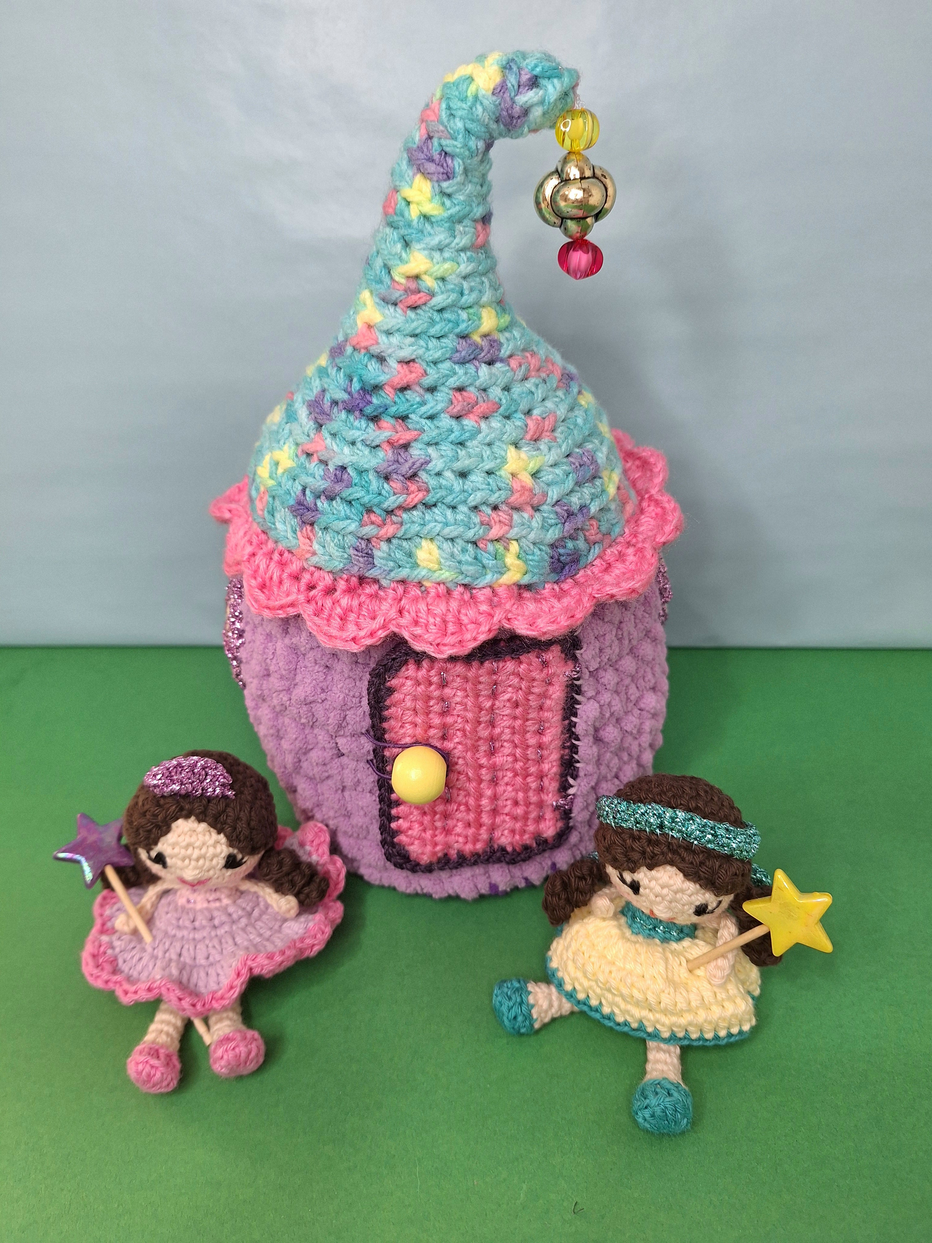 Enchanted Crochet Fairy House Play Set with Two Fairies