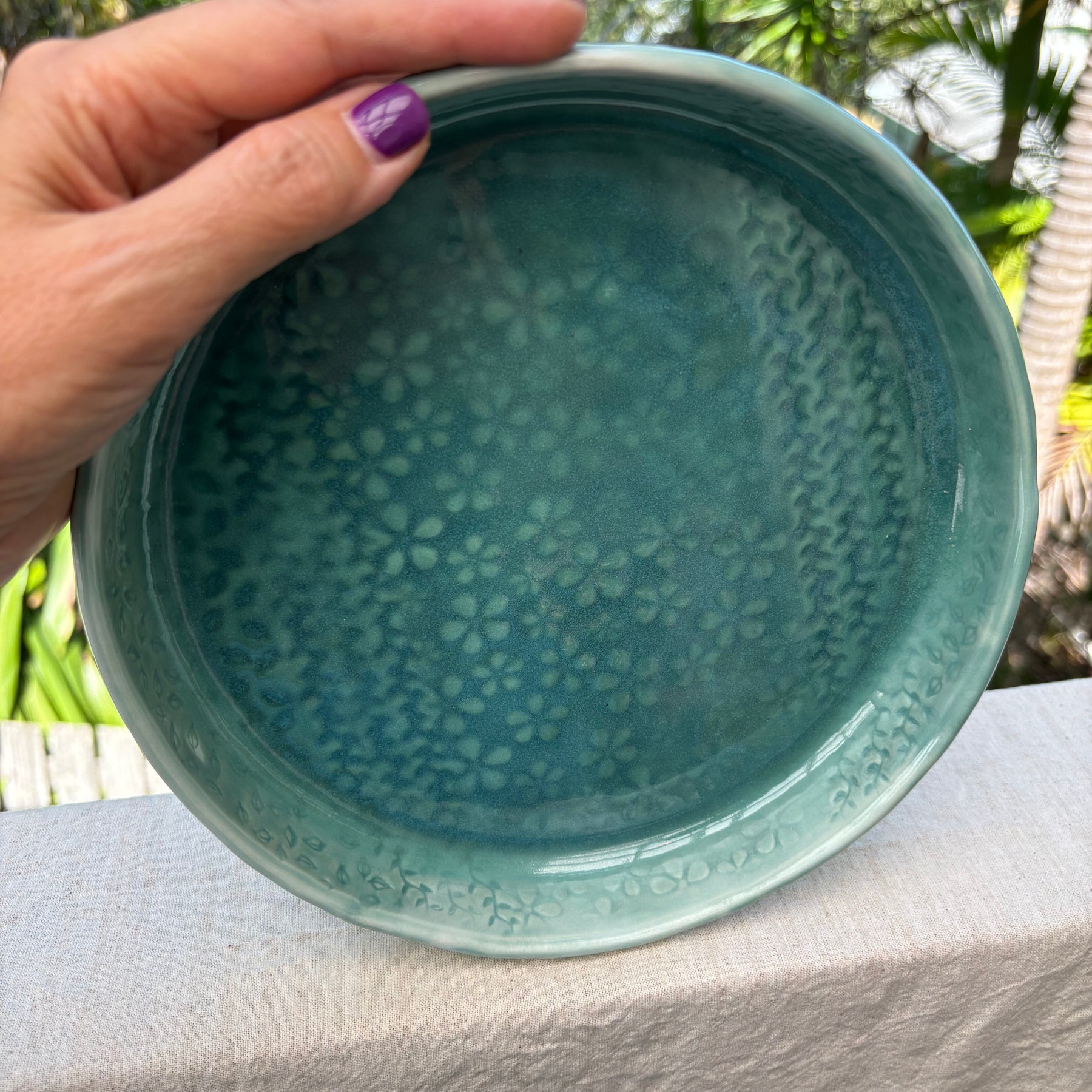 Handmade Ceramic Serving Plate -High Rimmed– 21cm Seafoam Teal Stoneware Platter